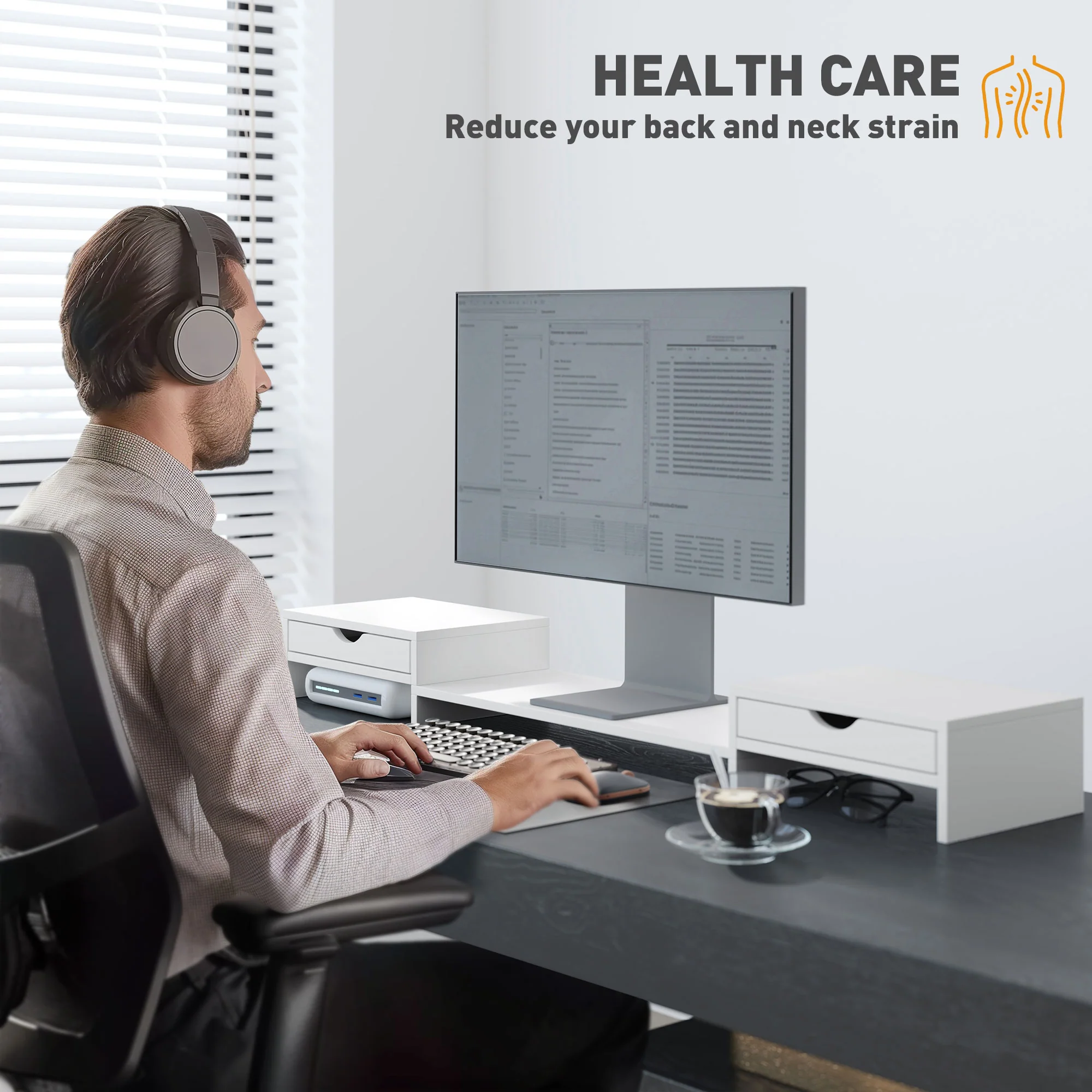 HOMCOM Dual Monitor Stand Riser With Adjustable Length And Angle - Image 15