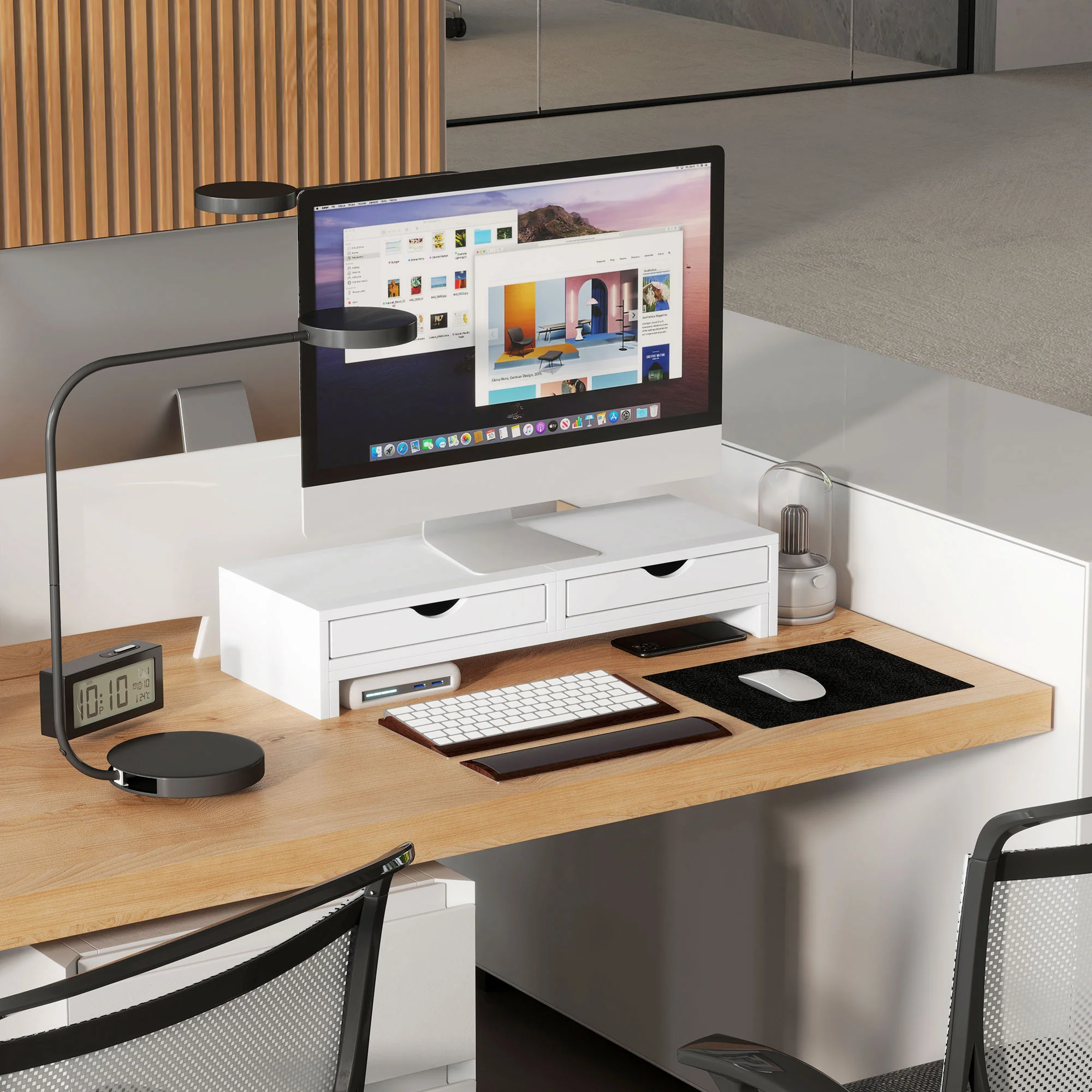 HOMCOM Dual Monitor Stand Riser With Adjustable Length And Angle - Image 18