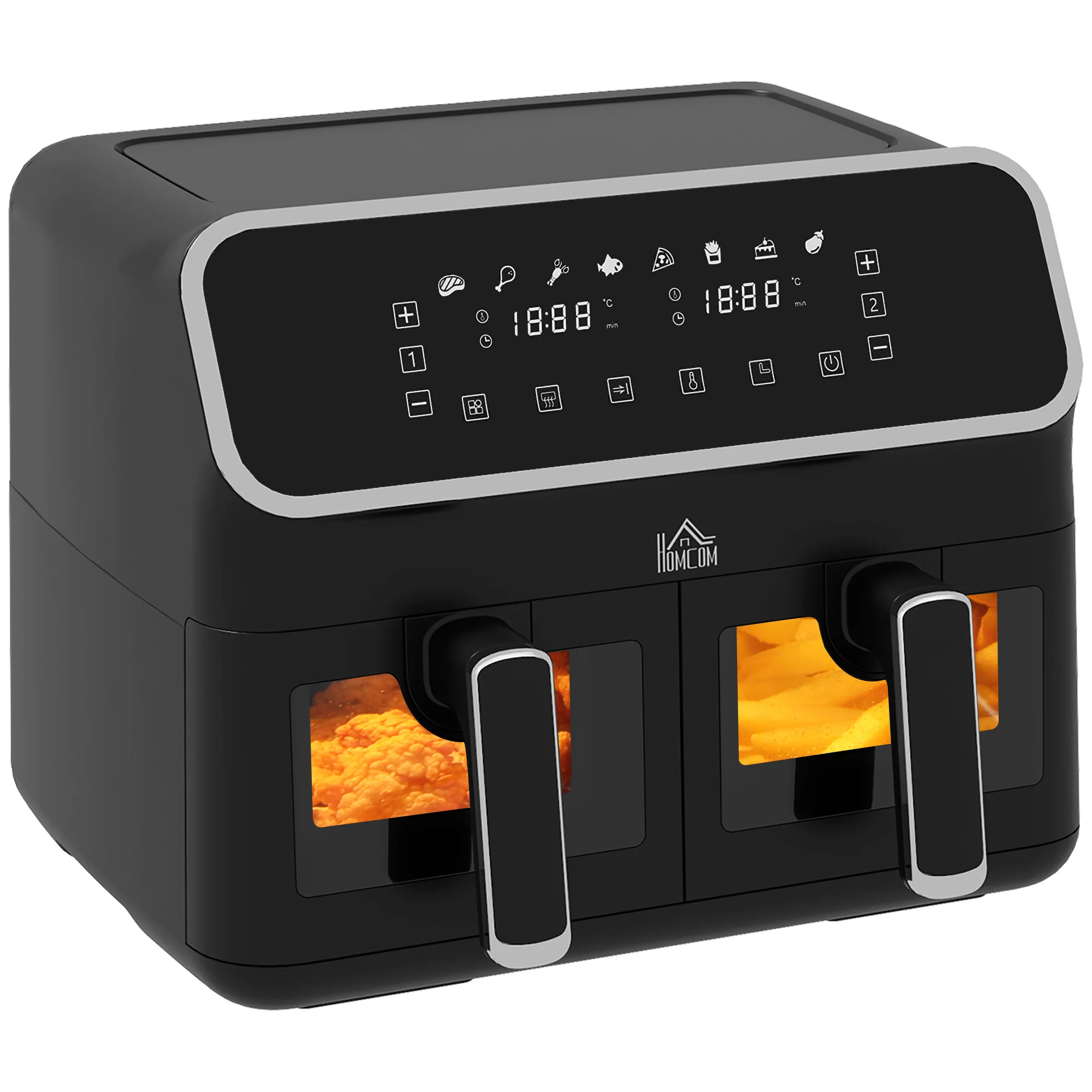HOMCOM Dual Zone Air Fryer 8L Double Air Fryer With SYNCFinish 2700W Silver