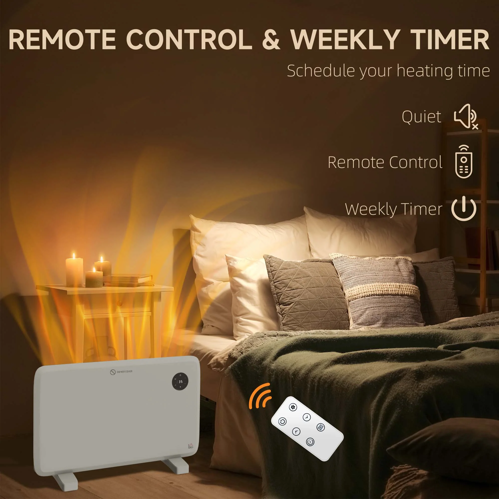 HOMCOM Electric Convector Heater, Quiet Space Heater w/ LED Display - Image 6