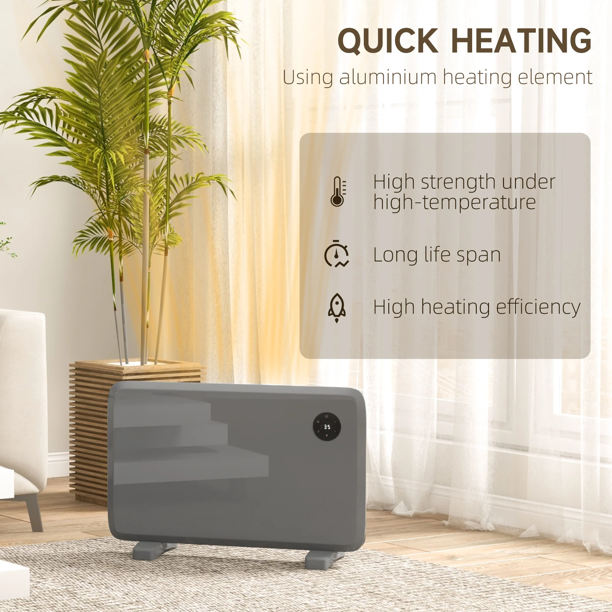 HOMCOM Electric Convector Heater, Quiet Space Heater w/ LED Display - Image 5