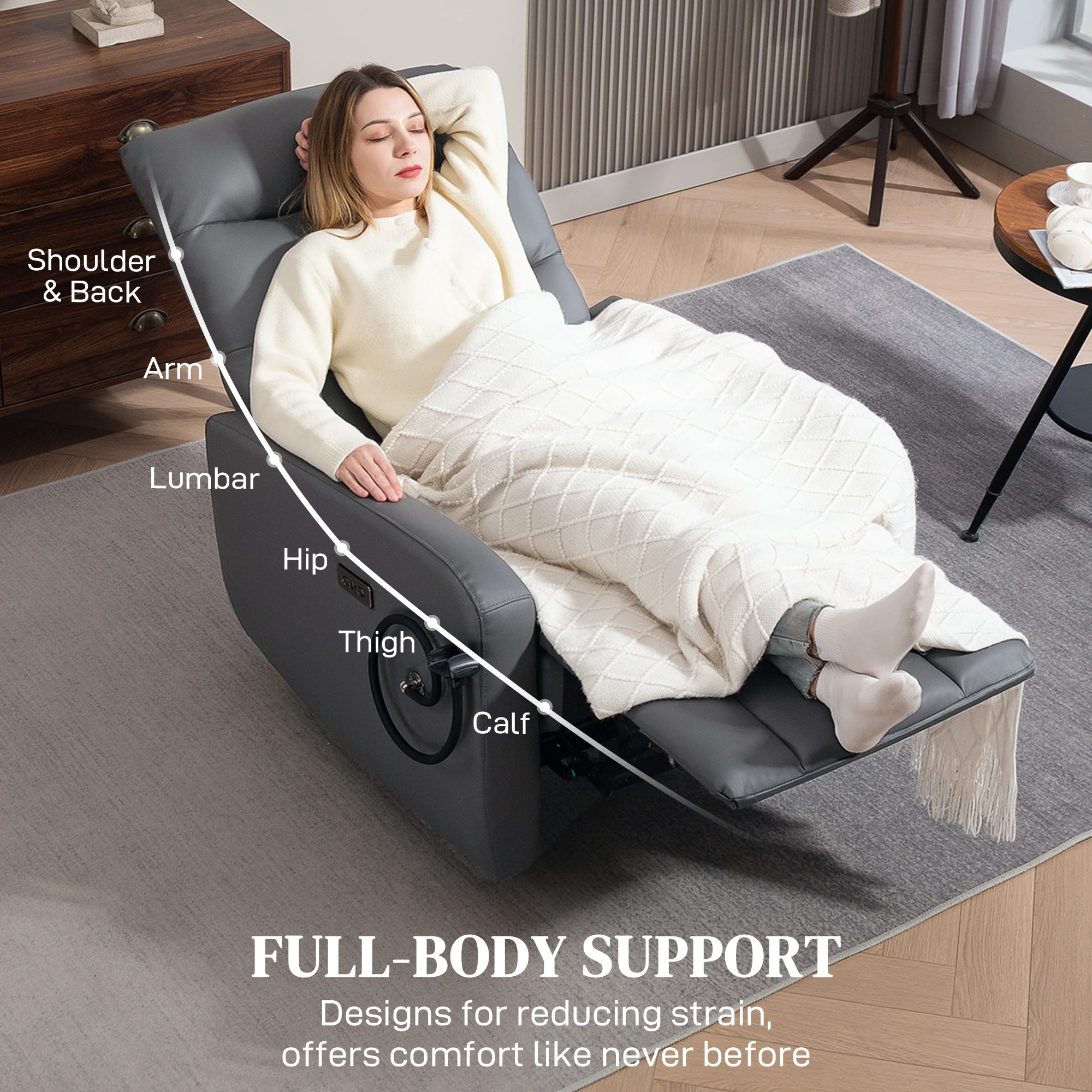 HOMCOM Electric Recliner Chair with Phone Holder, USB Charge Port, Grey - Image 7