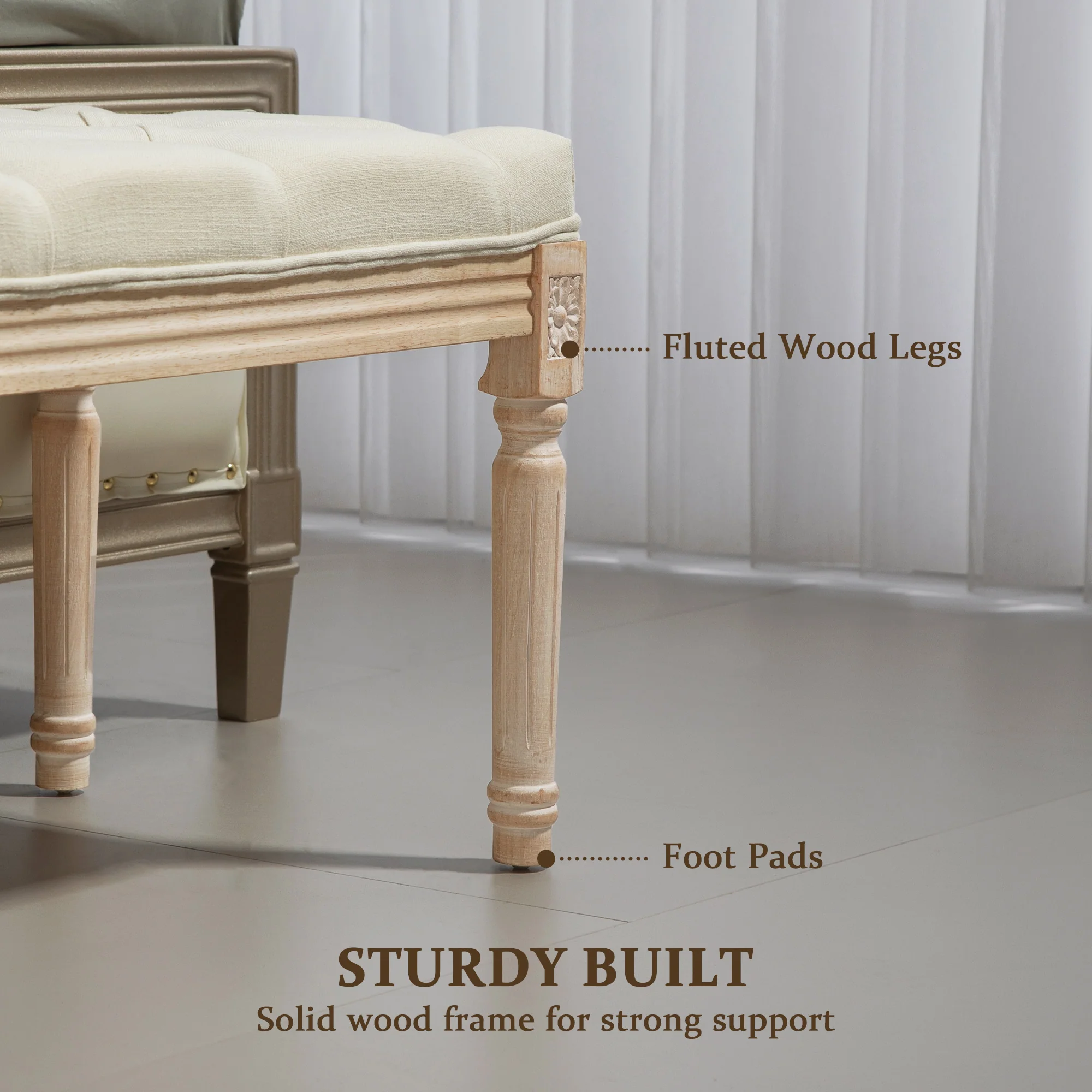 HOMCOM End Of Bed Bench Tufted Upholstered Foot Stool - Image 13