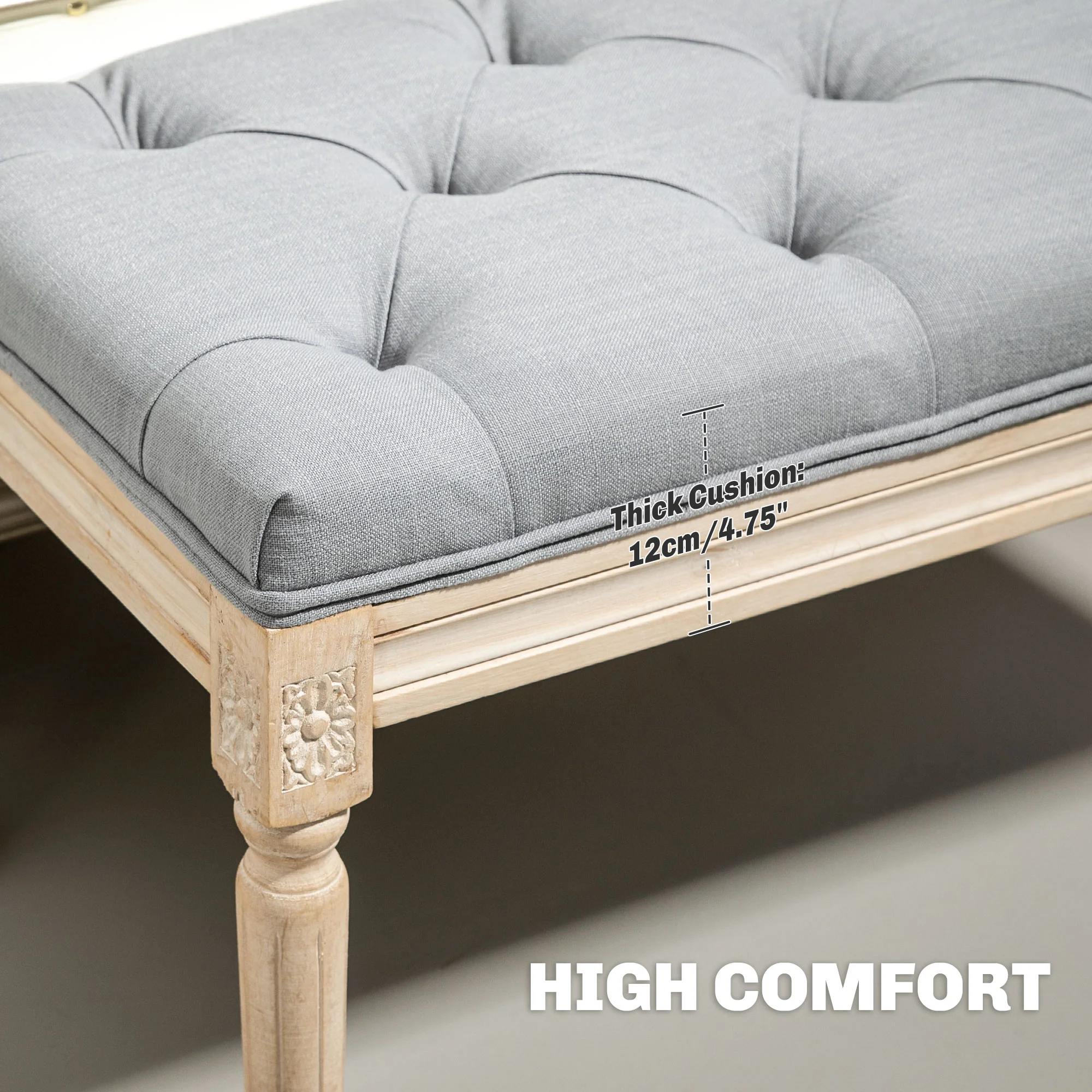 HOMCOM End Of Bed Bench Tufted Upholstered Foot Stool - Image 6