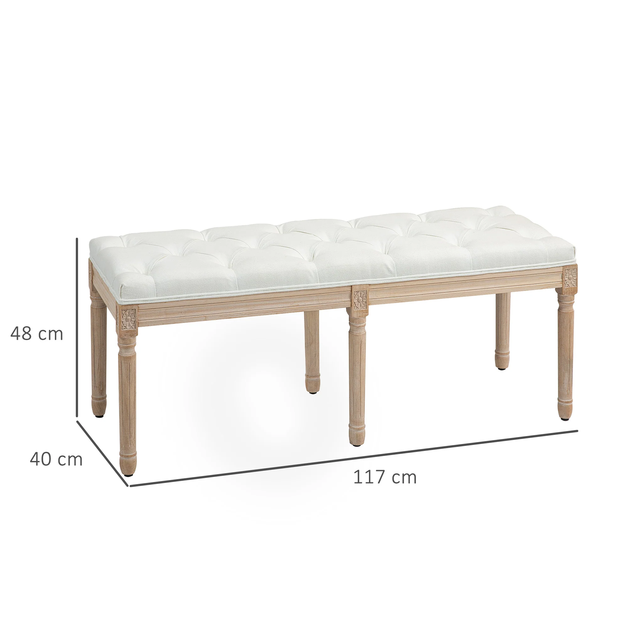 HOMCOM End Of Bed Bench, Upholstered Bedroom Bench, Cream White - Image 5