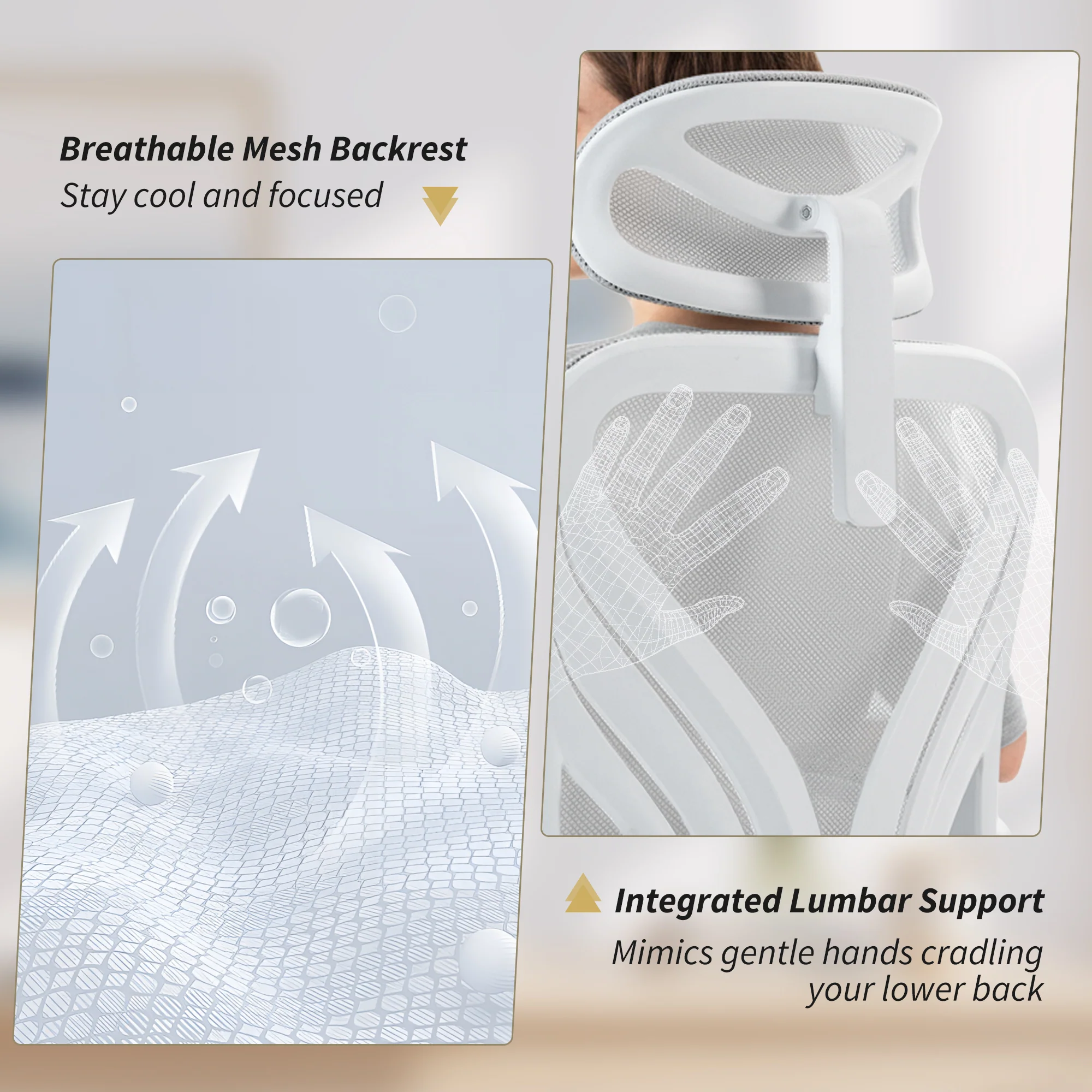 HOMCOM Ergonomic Office Chair, Computer Chair with Foldable Backrest, Grey - Image 4