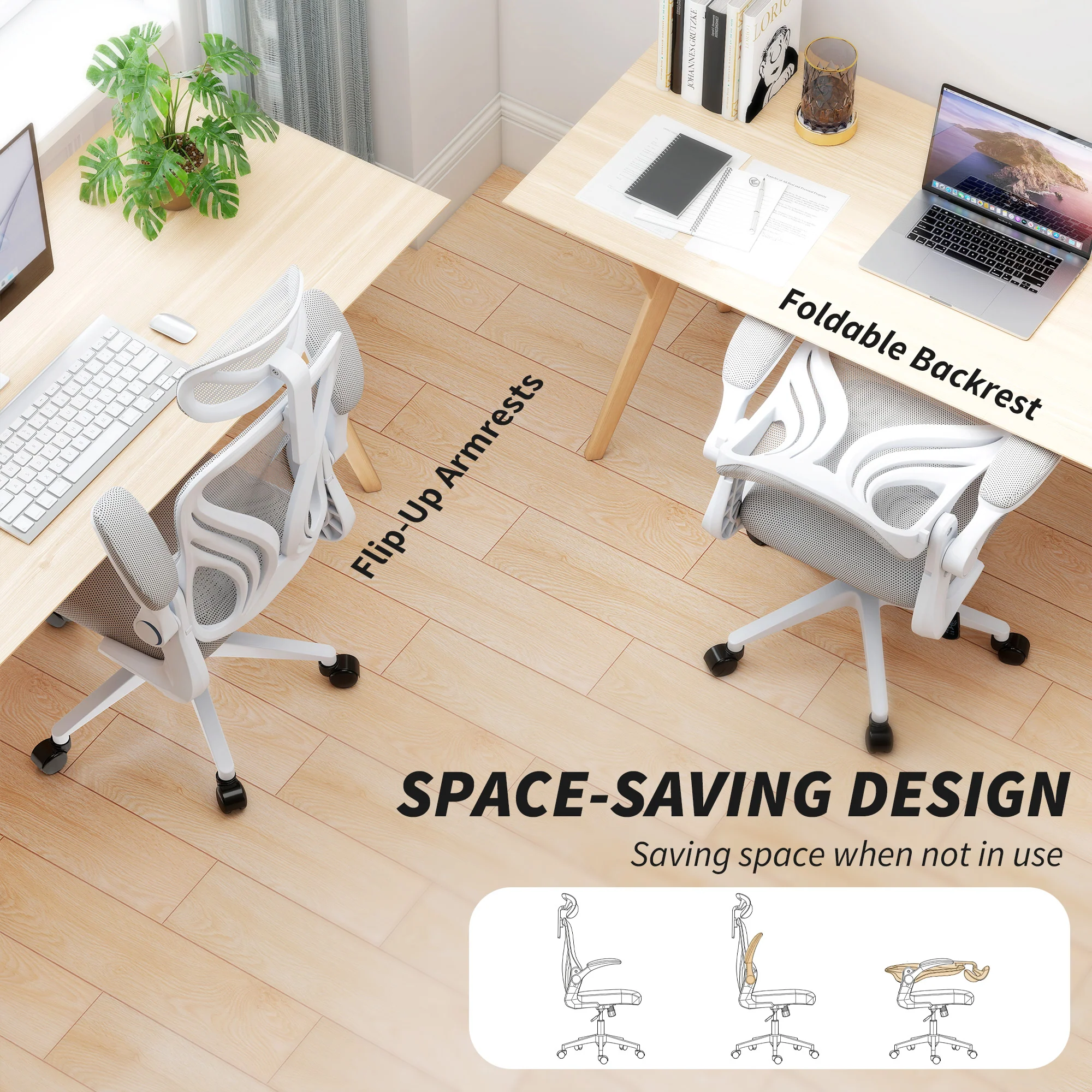 HOMCOM Ergonomic Office Chair, Computer Chair with Foldable Backrest, Grey - Image 7