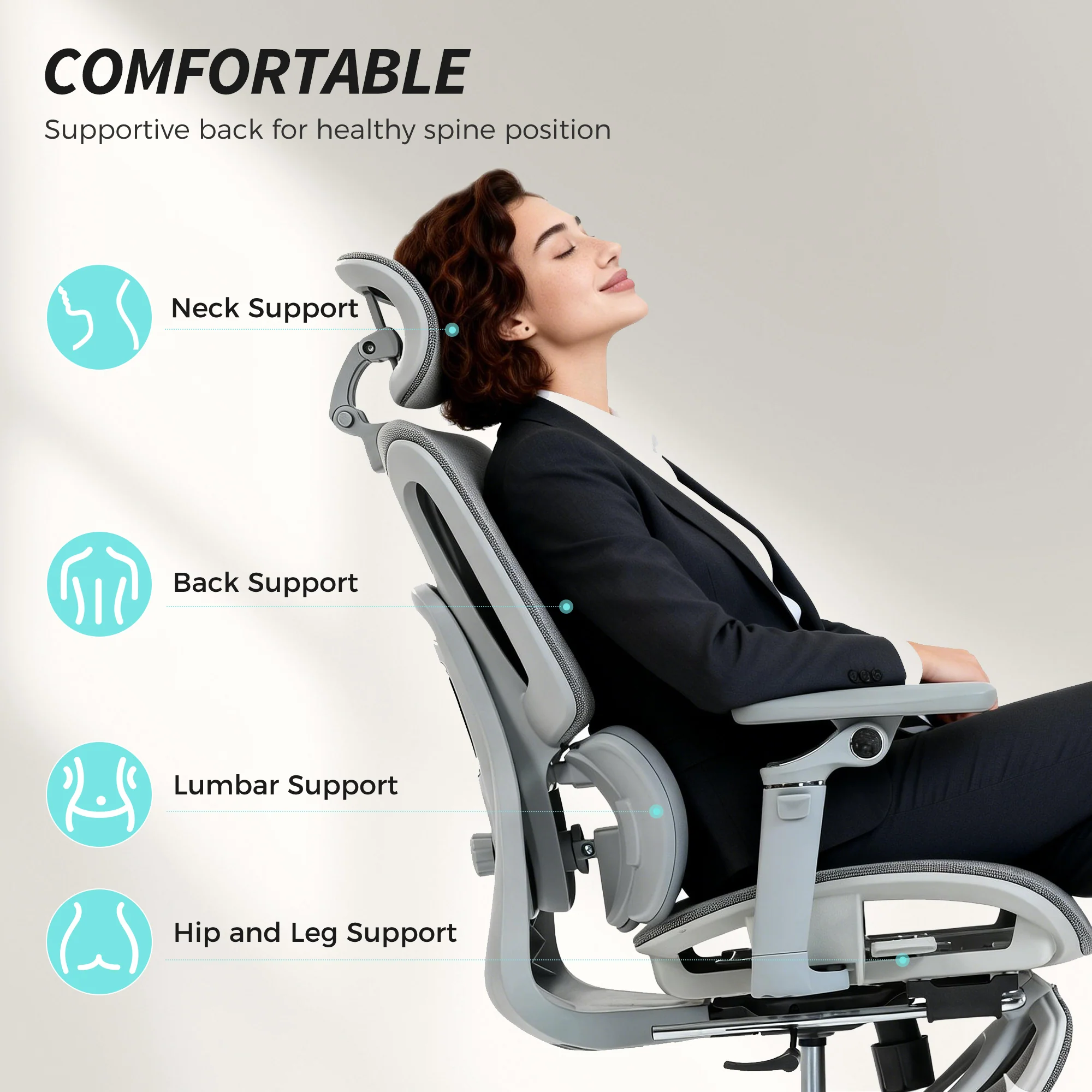 HOMCOM Ergonomic Office Chair, Mesh Desk Chair With Lumbar Support, Footrest - Image 3