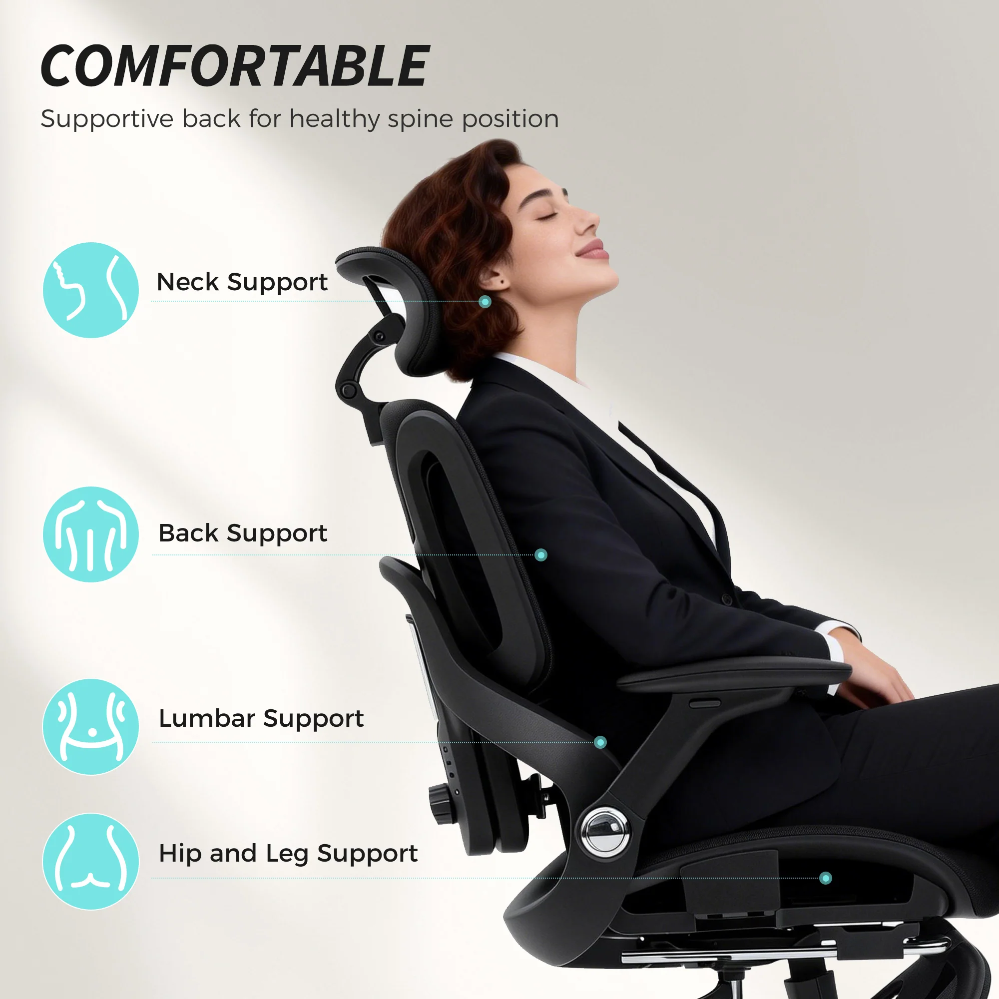 HOMCOM Ergonomic Office Chair, Mesh Desk Chair With Lumbar Support, Footrest - Image 3