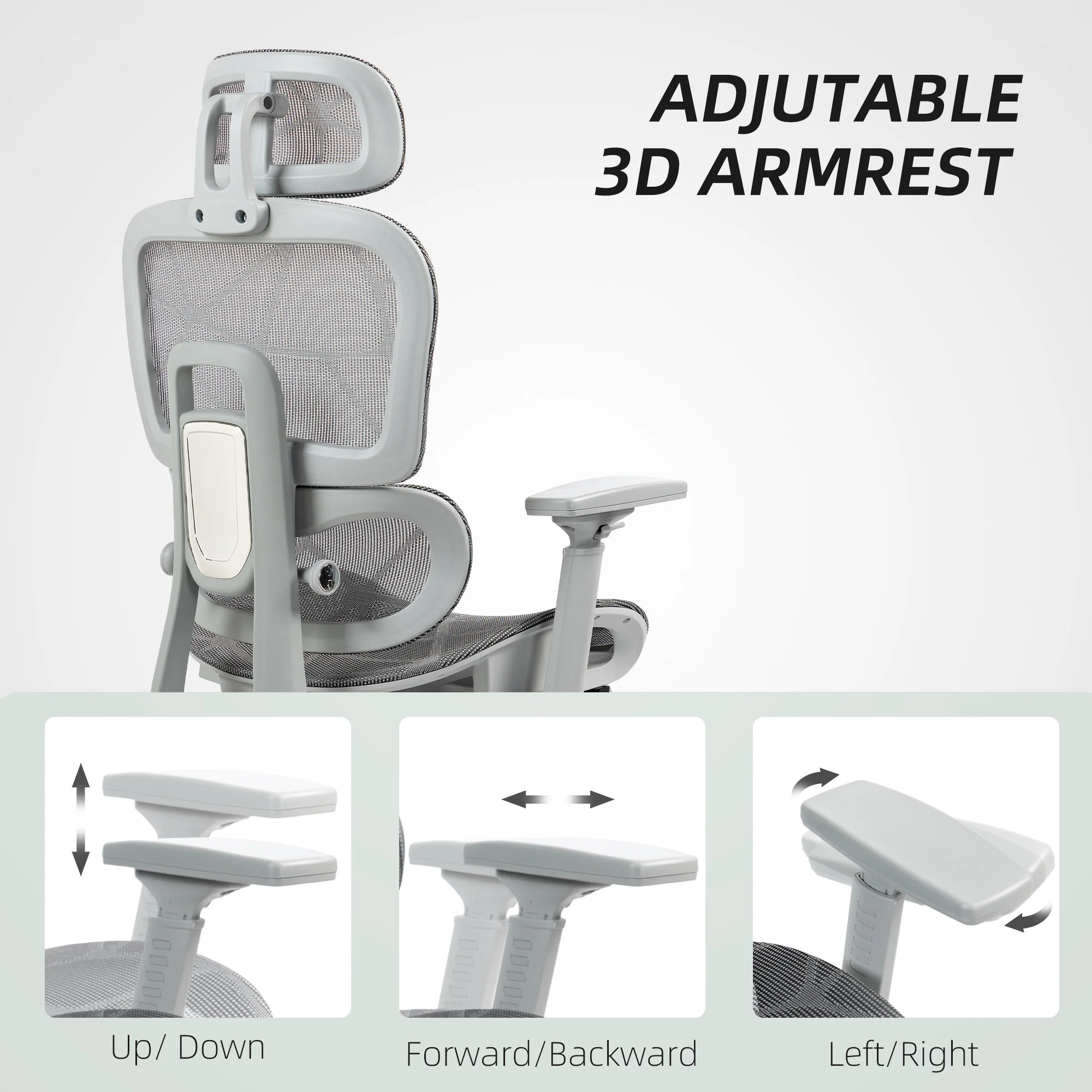 HOMCOM Ergonomic Office Chair Swivel Computer Chair With 3D Armrest - Image 15