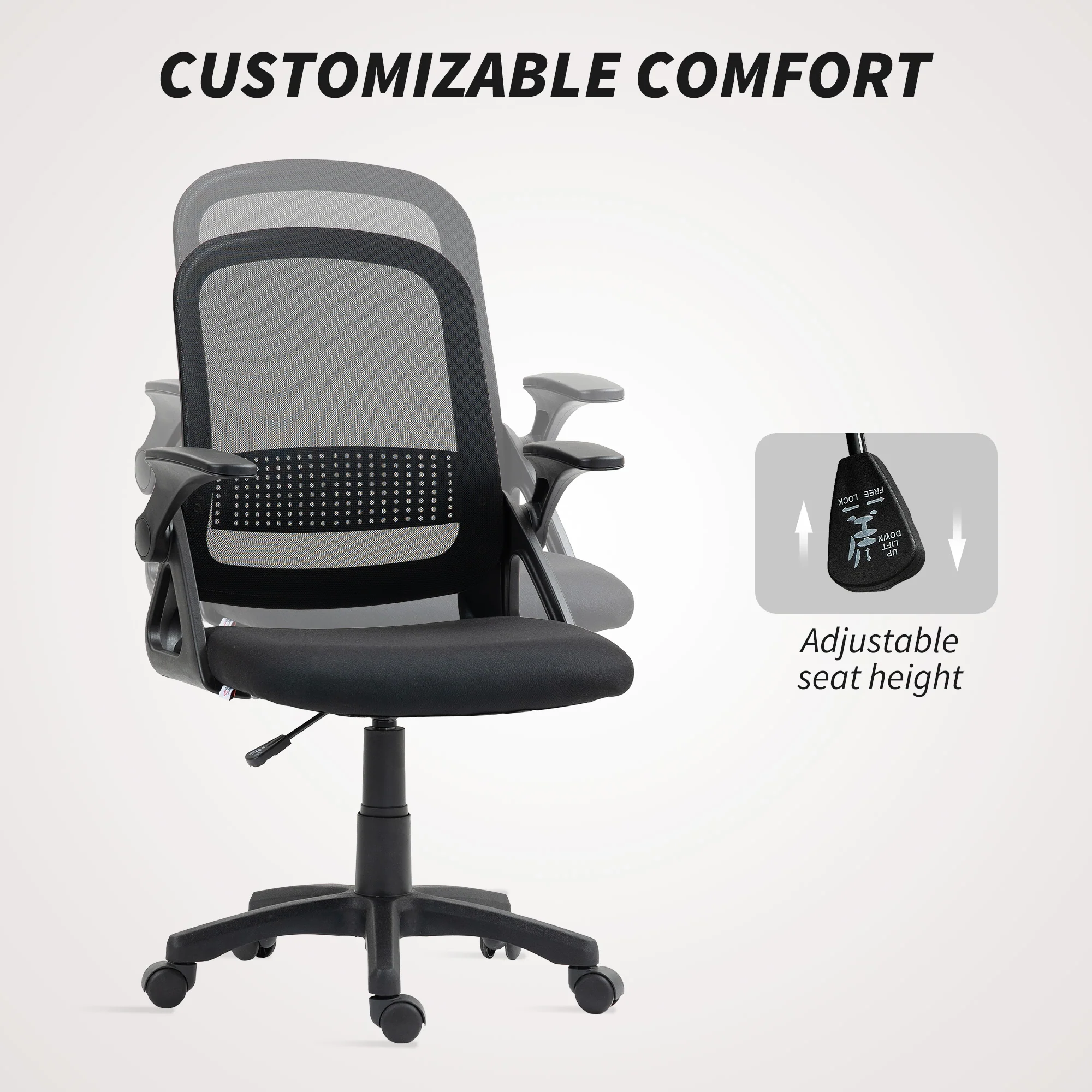 HOMCOM Ergonomic Swivel Computer Chair With Flip-up Armrests - Image 6
