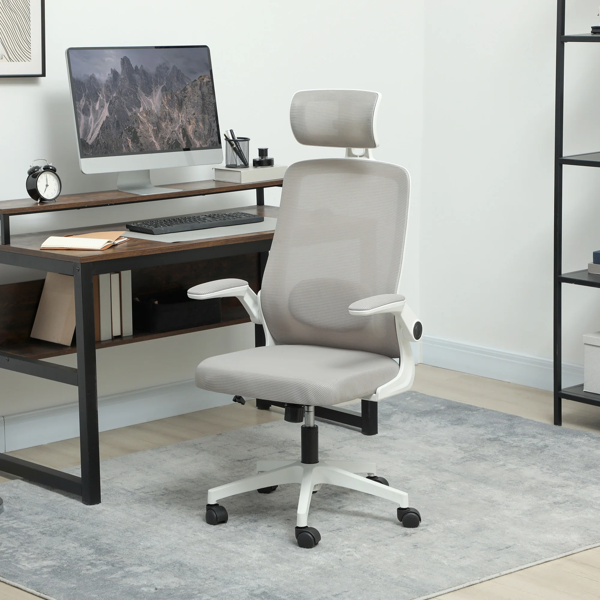 HOMCOM Executive Mesh Office Chair with Headrest, Lumbar Support, Grey - Image 11