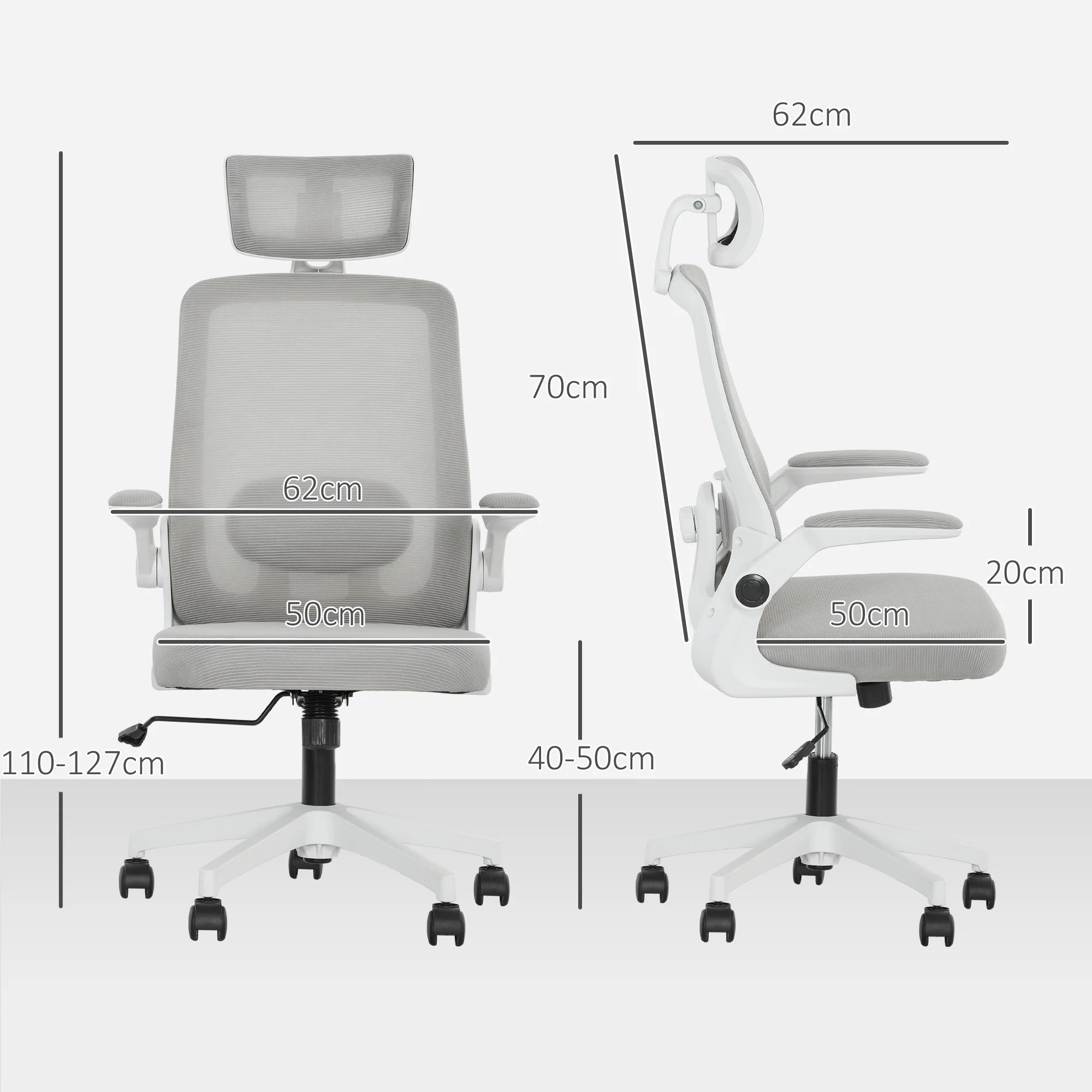 HOMCOM Executive Mesh Office Chair with Headrest, Lumbar Support, Grey - Image 14