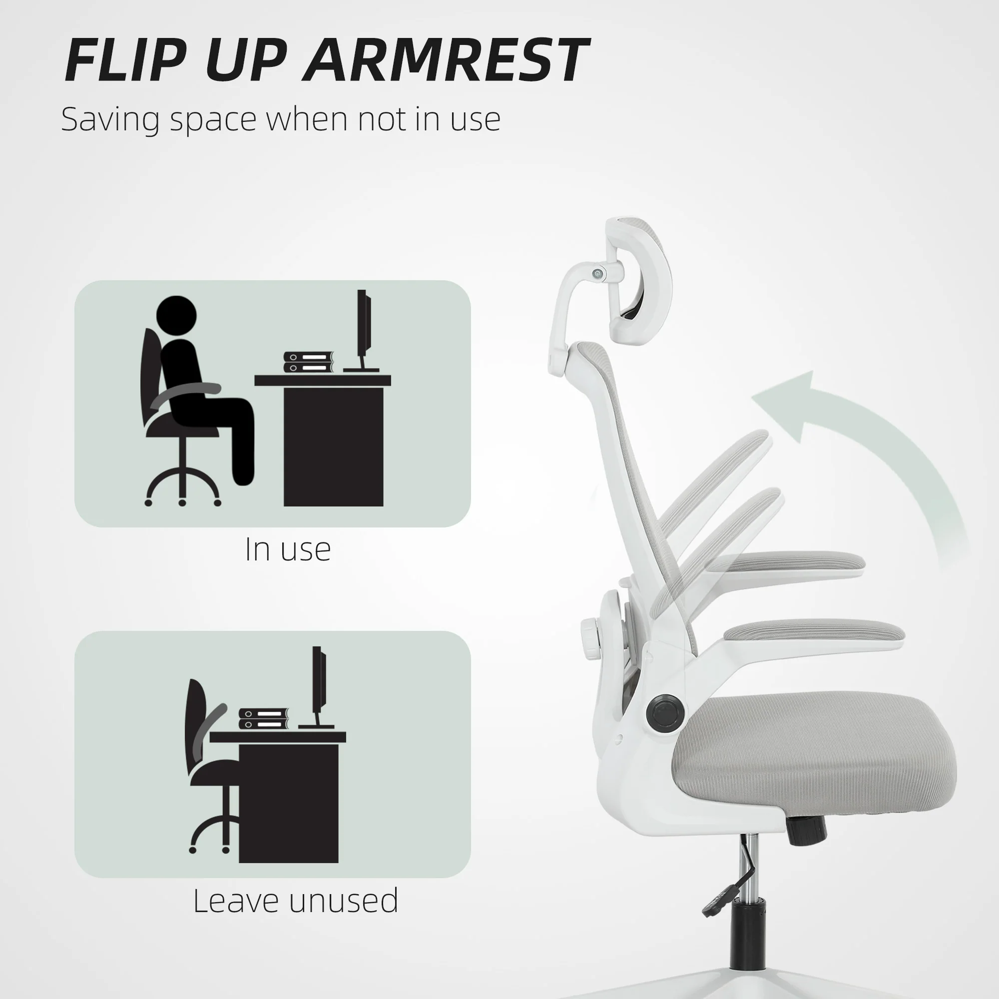 HOMCOM Executive Mesh Office Chair with Headrest, Lumbar Support, Grey - Image 16