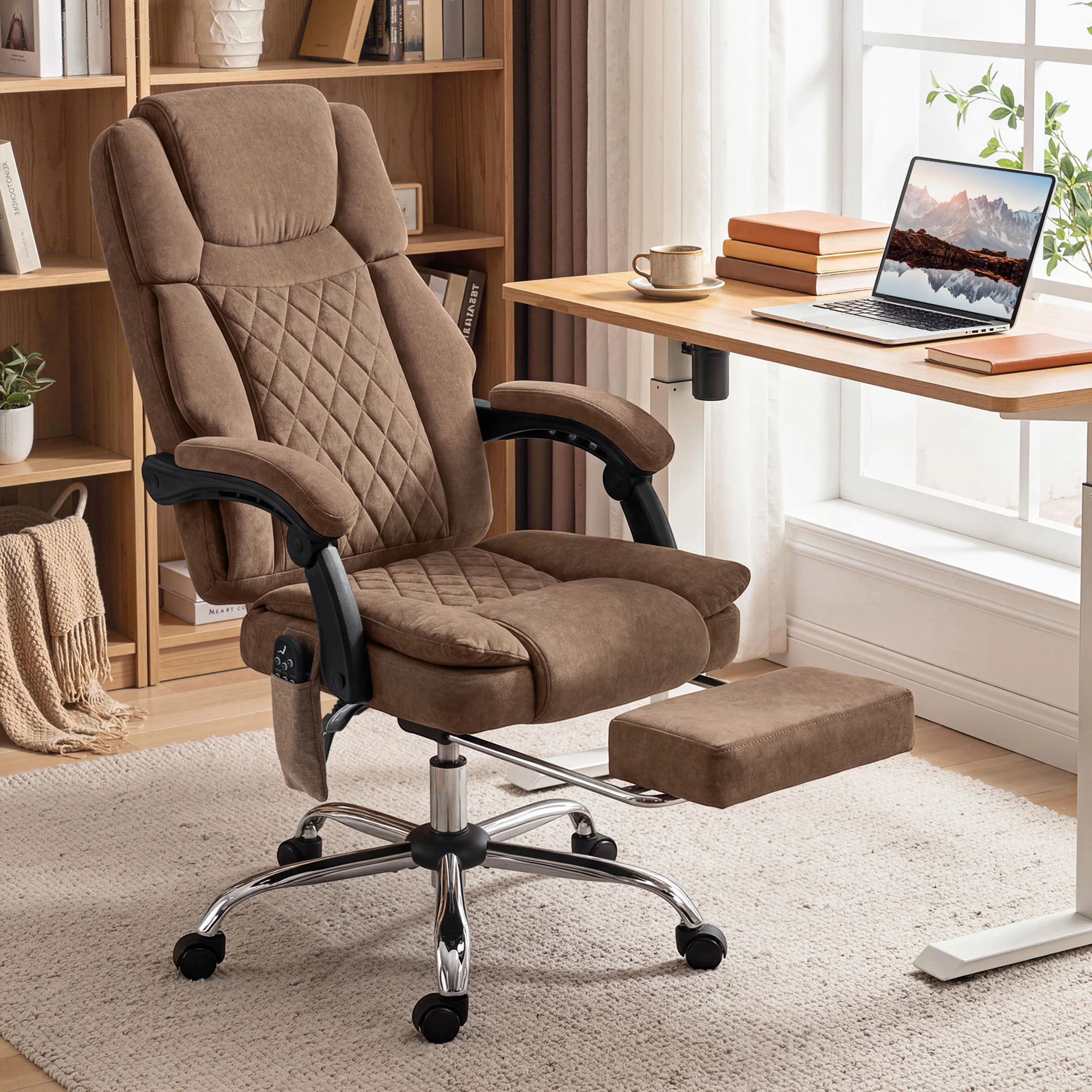 HOMCOM Executive Office Chair, Desk Chair With Massage And Heat, Brown - Image 2
