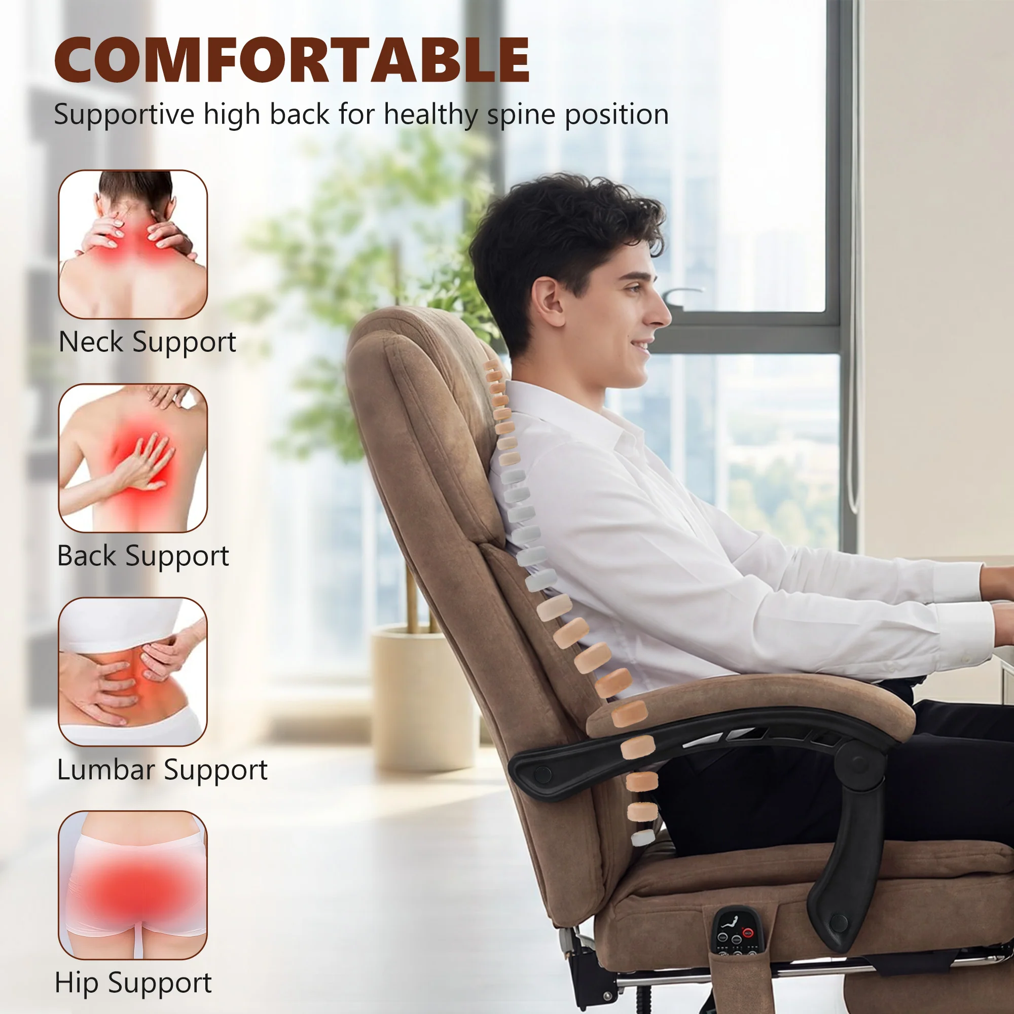 HOMCOM Executive Office Chair, Desk Chair With Massage And Heat, Brown - Image 5