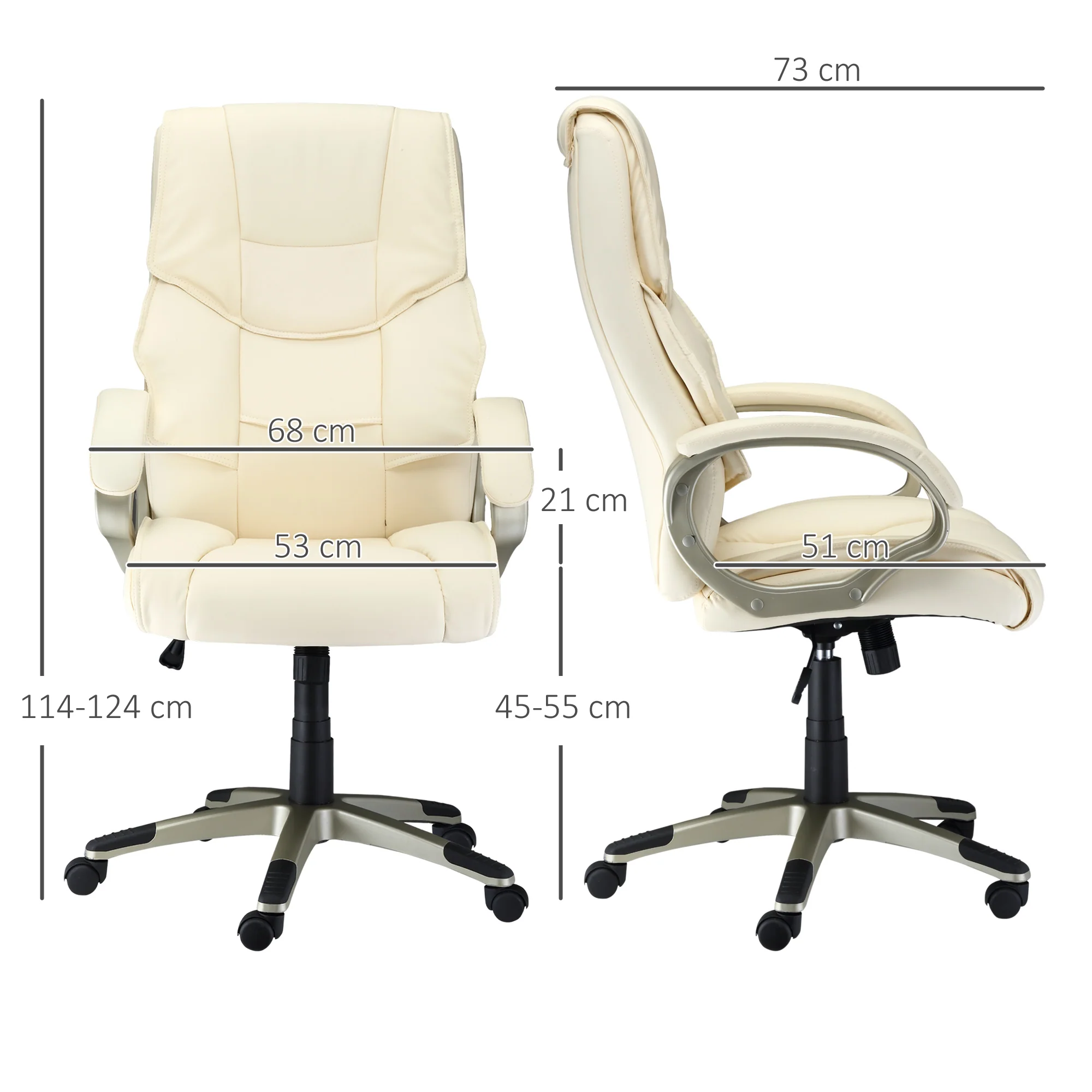 HOMCOM Executive Office Chair Faux Leather Computer Desk Chair w/ Wheel White - Image 5