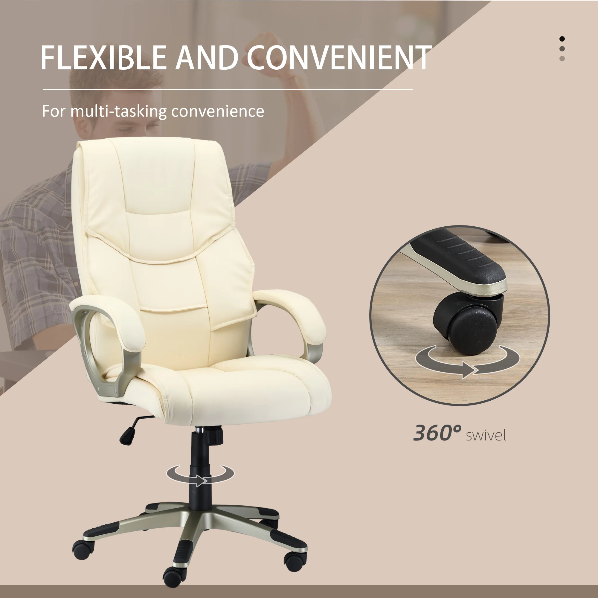 HOMCOM Executive Office Chair Faux Leather Computer Desk Chair w/ Wheel White - Image 6