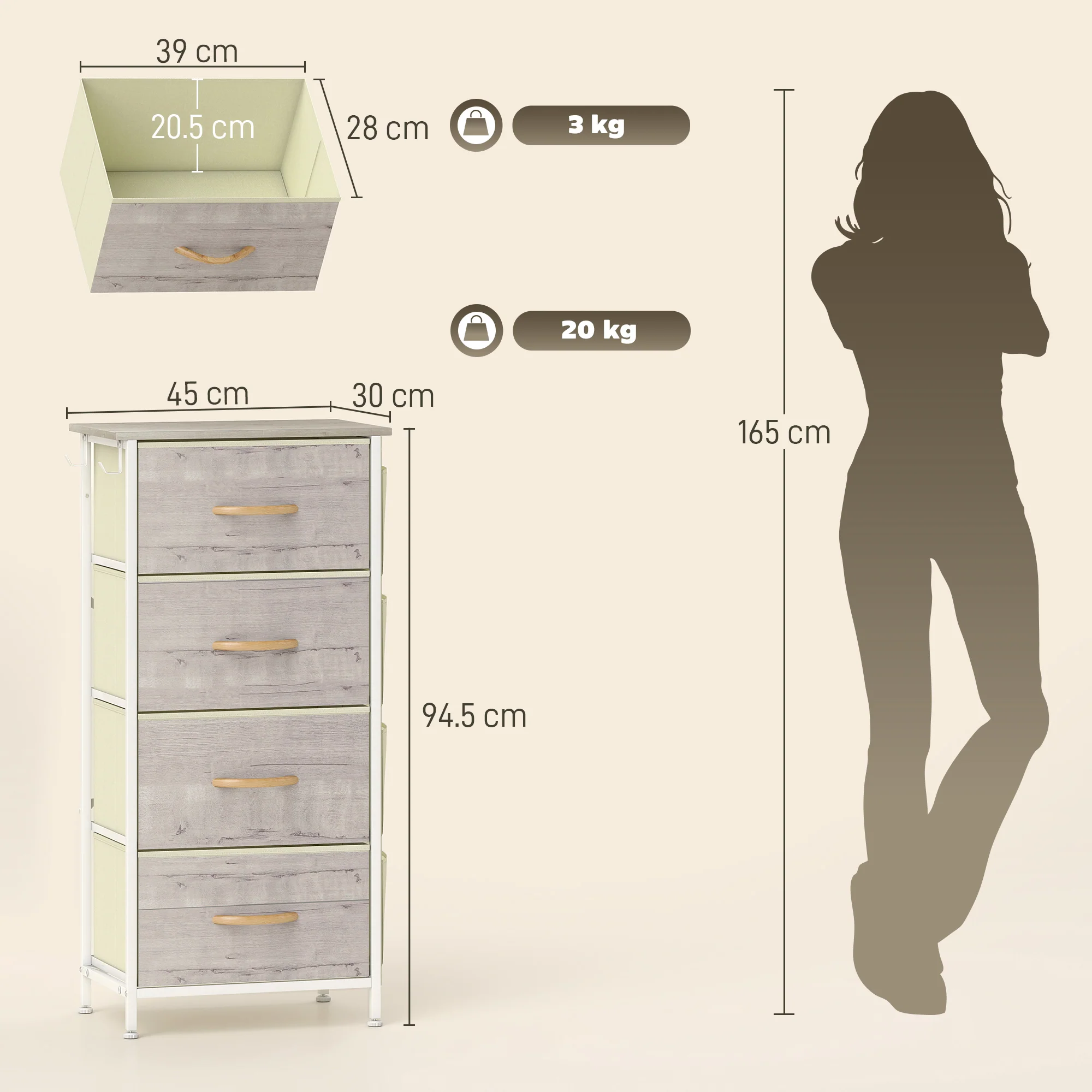 HOMCOM Fabric Chest Of Drawers, 4 Drawer Dresser For Bedroom - Image 23