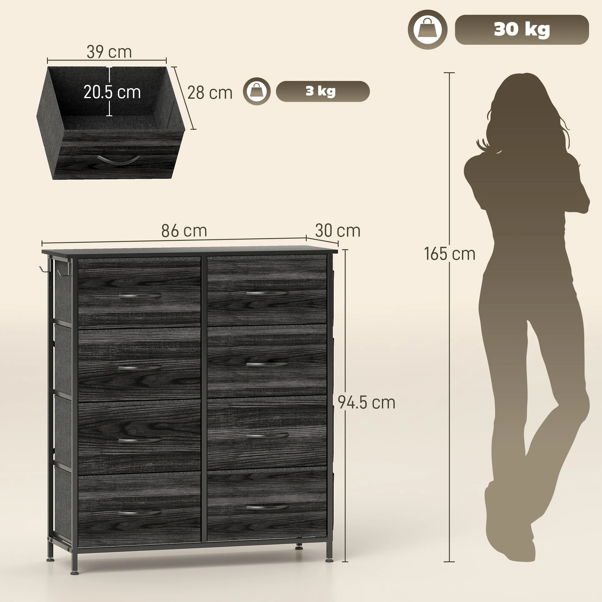 HOMCOM Fabric Chest Of Drawers, 8 Drawer Dresser For Bedroom - Image 5