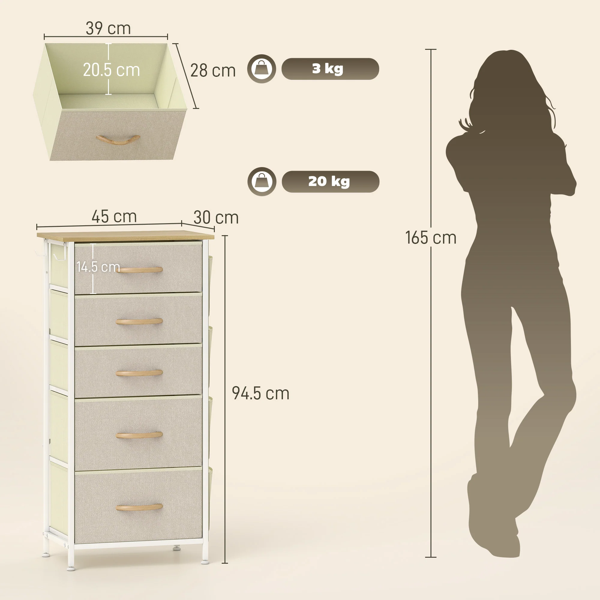 HOMCOM Fabric Chest Of Drawers, Dresser For Bedroom, - Image 12