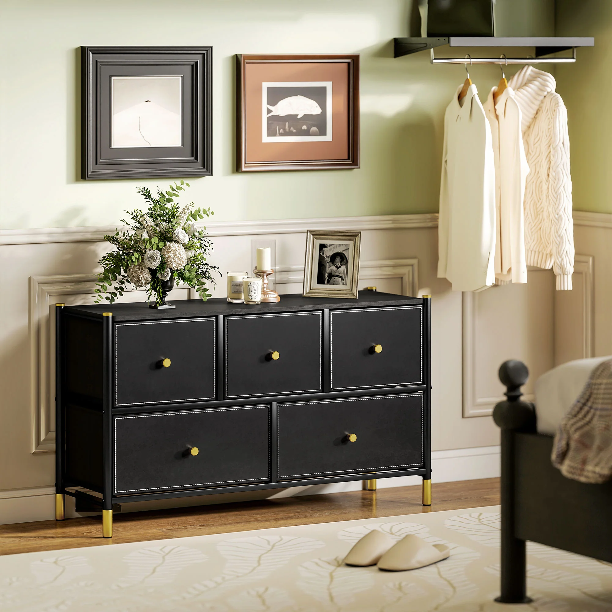 HOMCOM Fabric Chest Of Drawers With PU Leather Surface, For Bedroom - Image 3