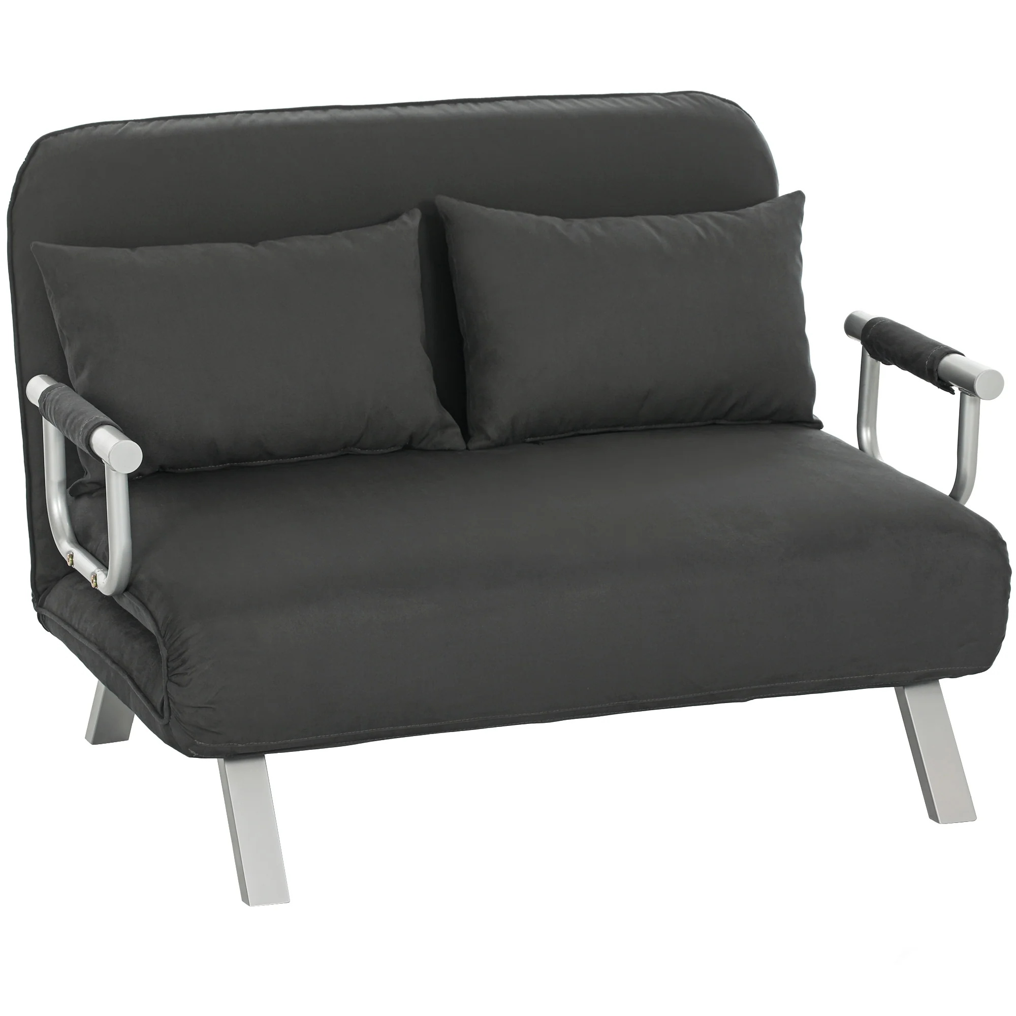 HOMCOM Fabric Convertible 2 Seater Sofa Bed W/ 2 Pillows