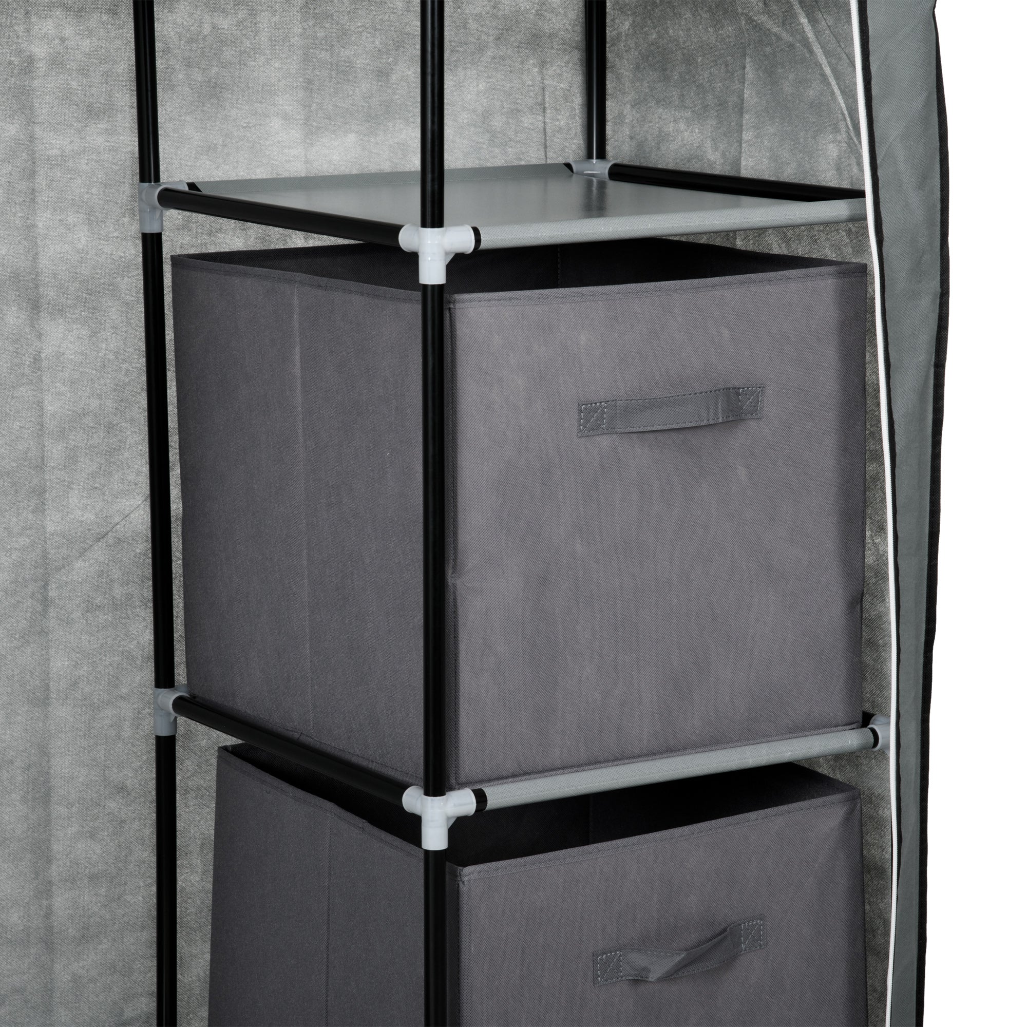 HOMCOM Fabric Portable Wardrobe With 2 Fabric Drawers, Hanging Rail, Grey - Image 7