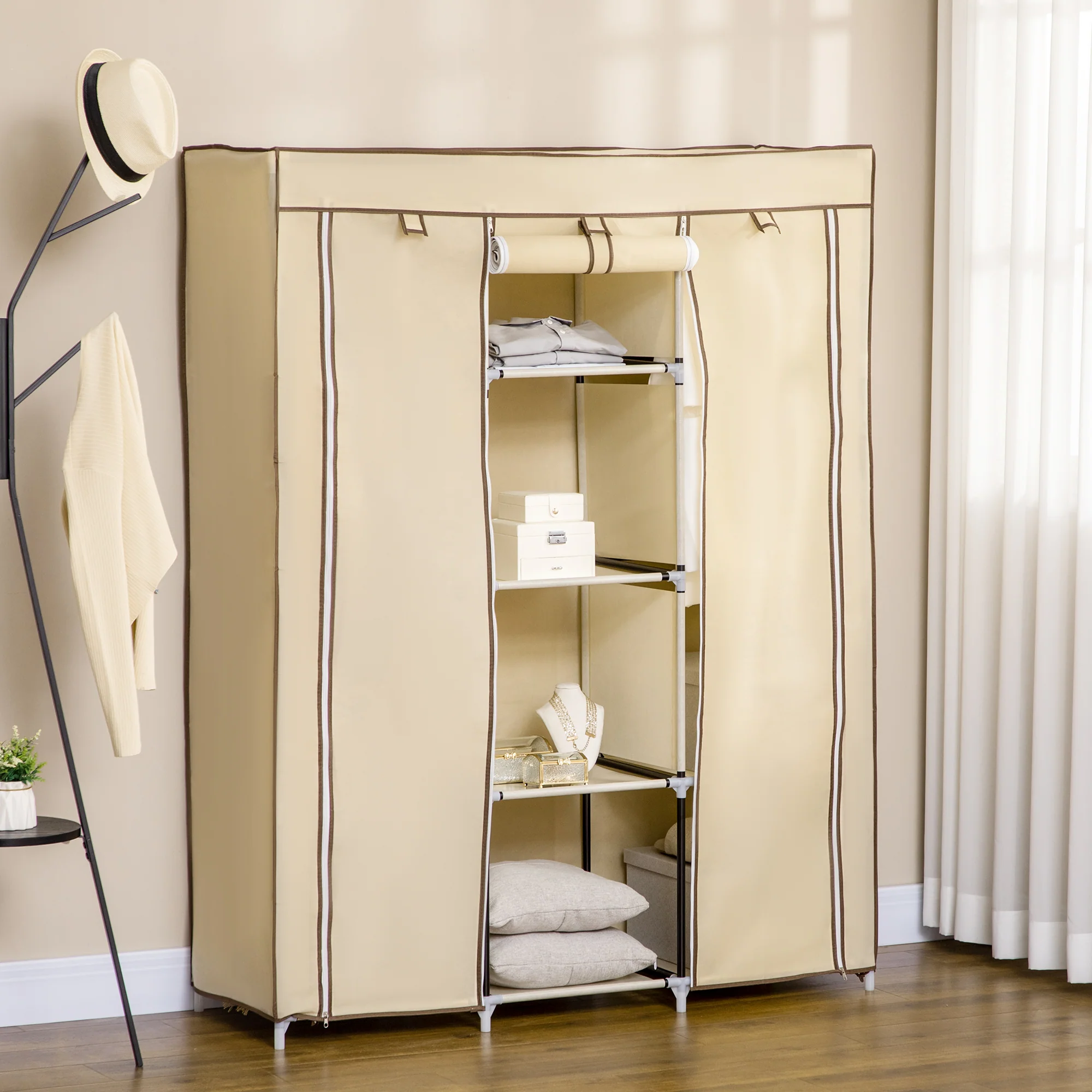 HOMCOM Fabric Portable Wardrobe with 8 Shelves 2 Hanging Rails - Image 7