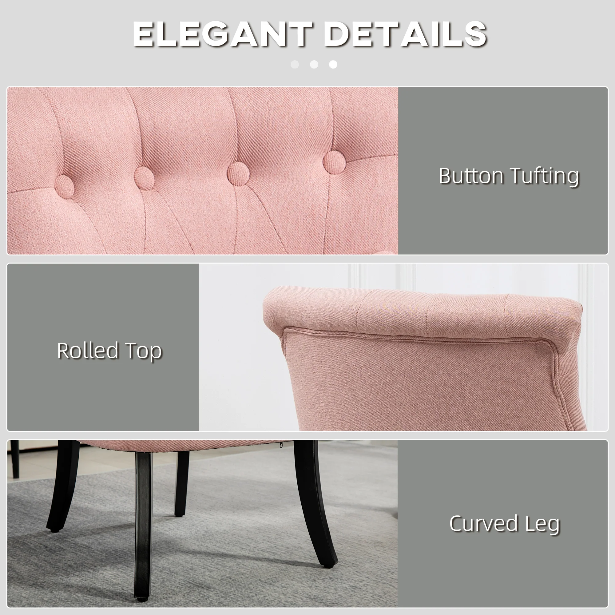 HOMCOM Fabric Single Sofa Upholstered With Pillow Wood Leg Pink - Image 4