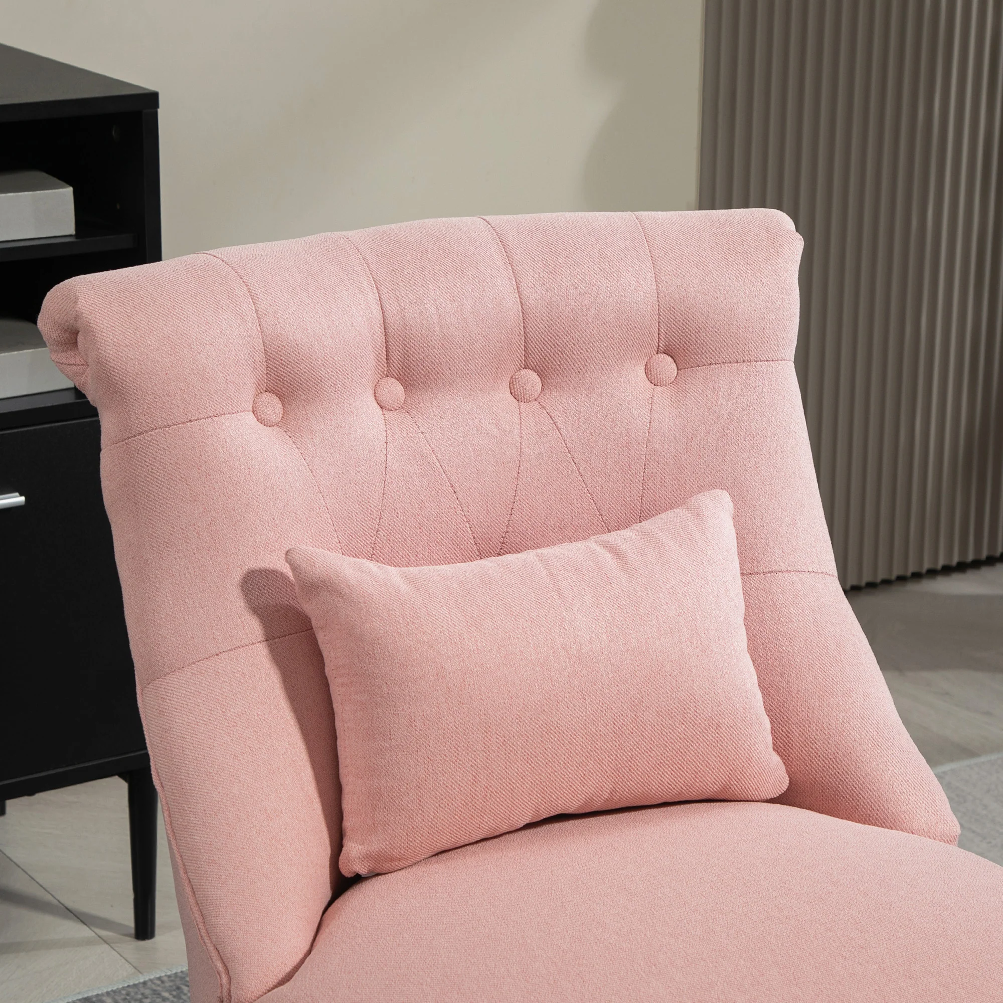 HOMCOM Fabric Single Sofa Upholstered With Pillow Wood Leg Pink - Image 7