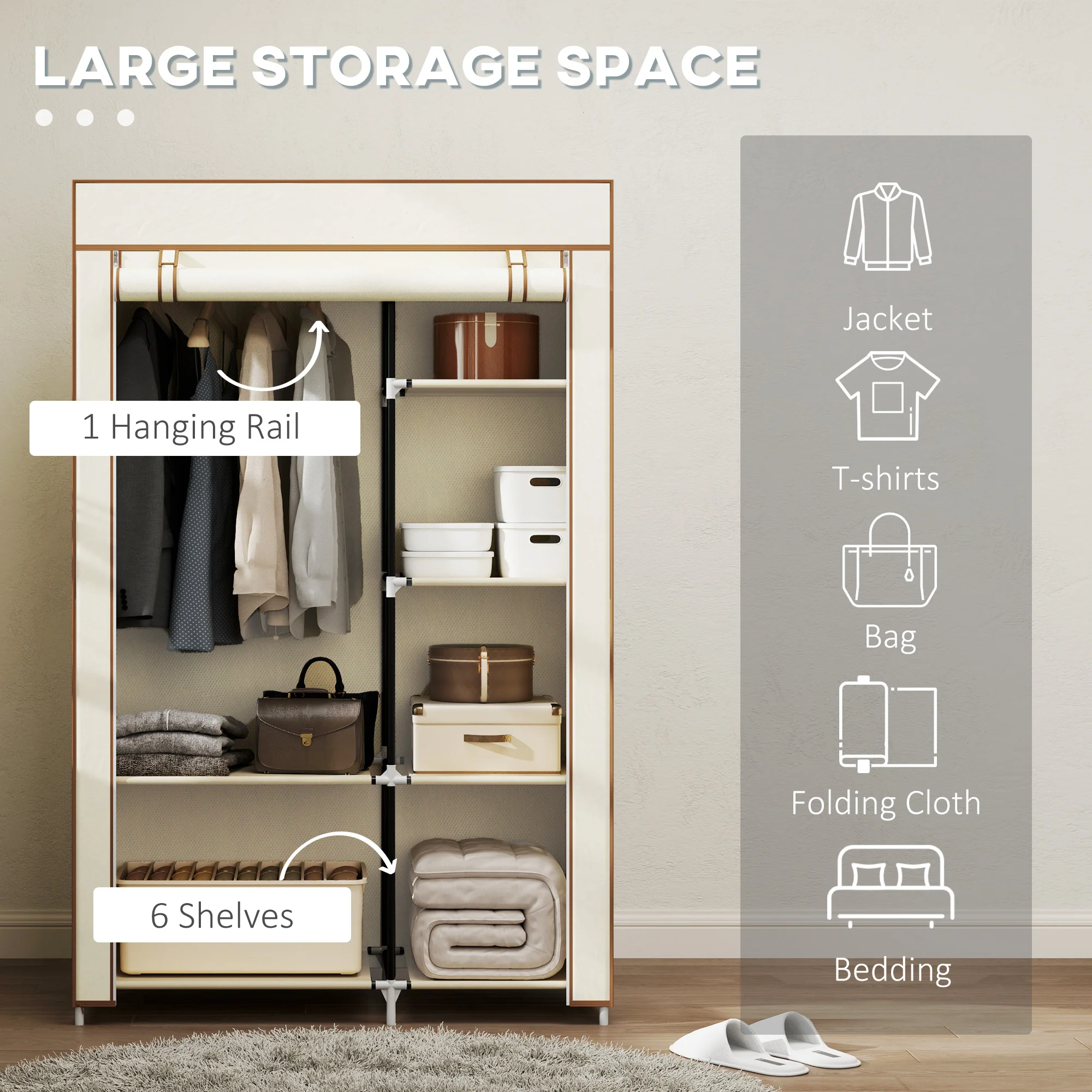 HOMCOM Fabric Wardrobe w/ Shelves Hanging Rail Foldable Closets - Image 12