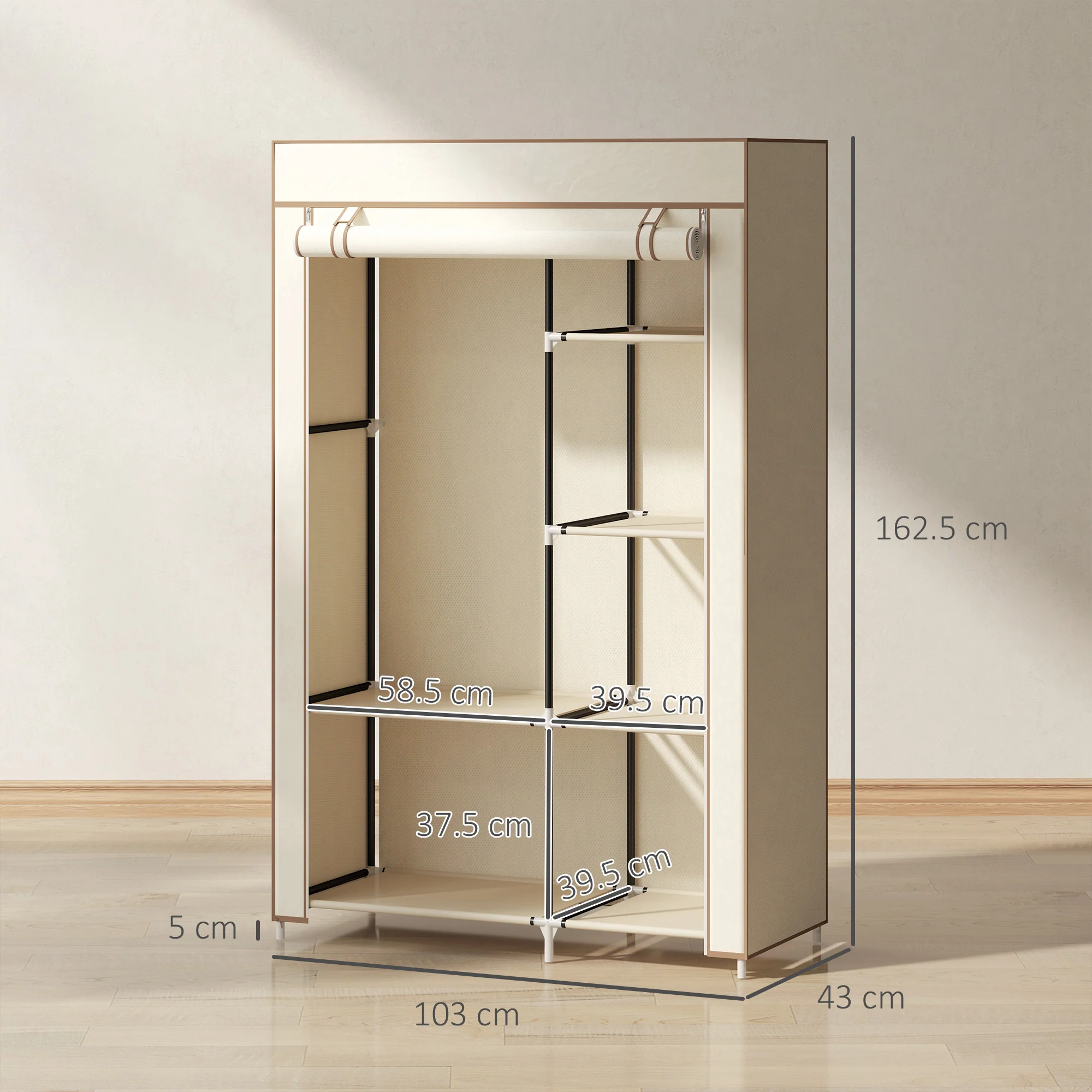 HOMCOM Fabric Wardrobe w/ Shelves Hanging Rail Foldable Closets - Image 14