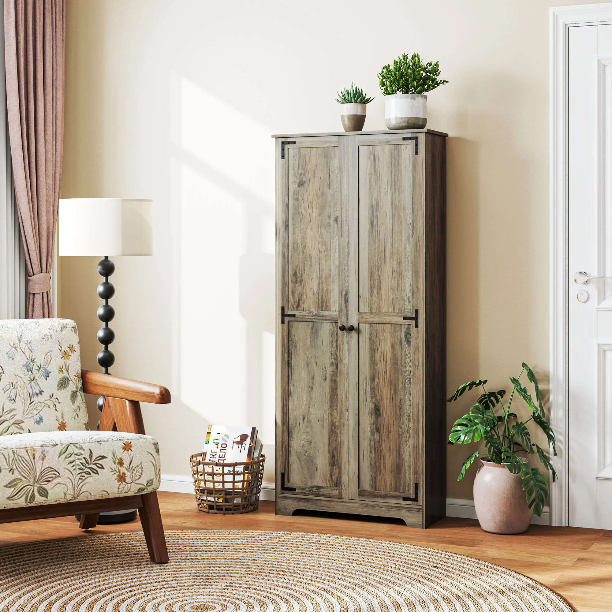 HOMCOM Farmhouse Kitchen Cupboard, Kitchen Cabinet, Grey Wood-Effect - Image 9