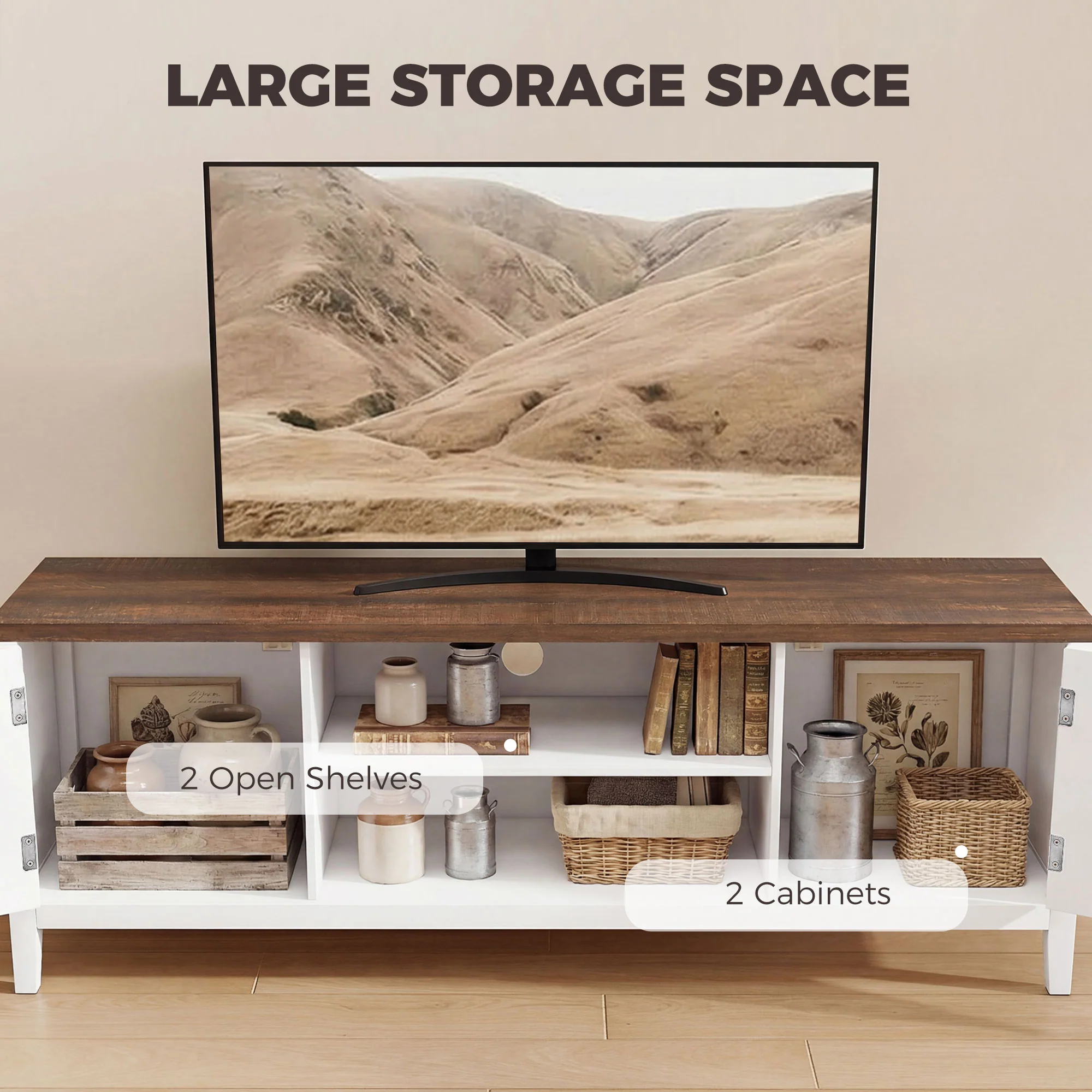 HOMCOM Farmhouse TV Stand For TVs Up To 42 Inch, Media Console Table - Image 4
