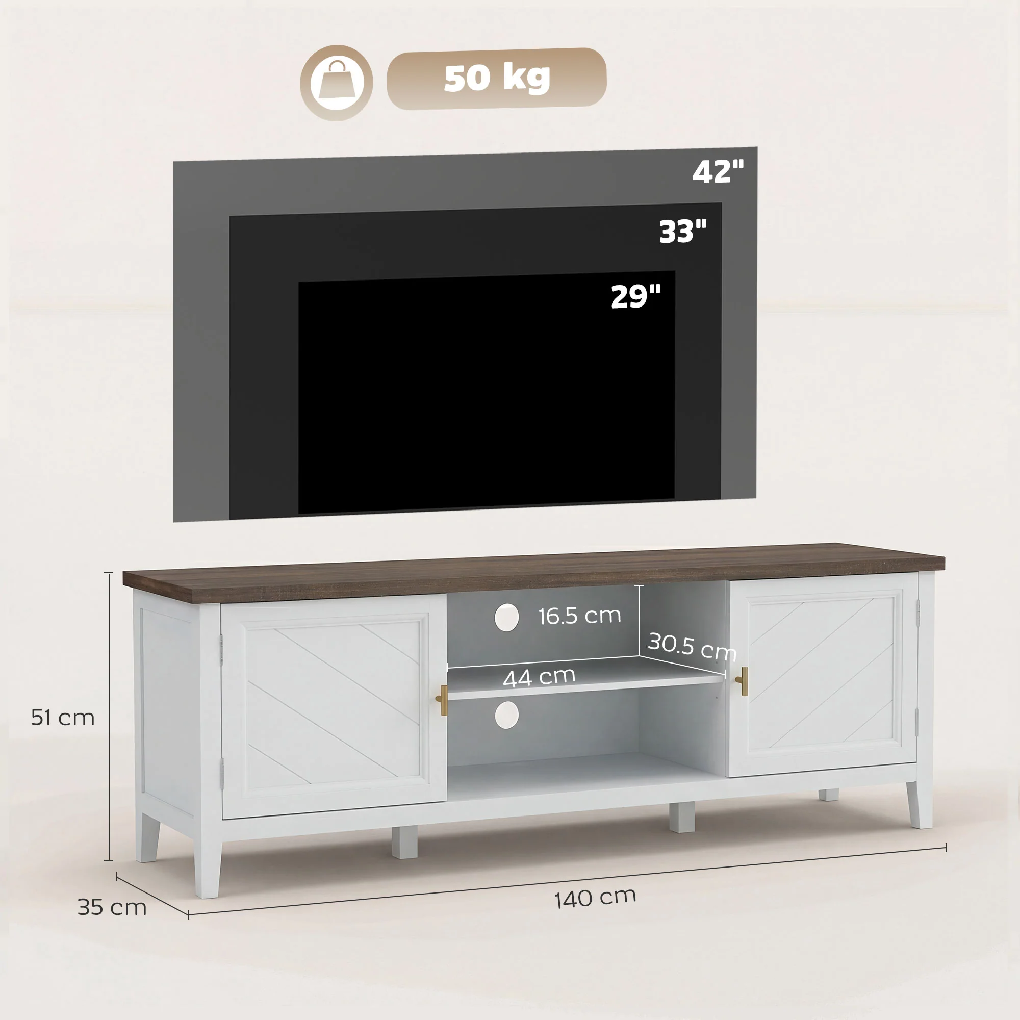 HOMCOM Farmhouse TV Stand For TVs Up To 42 Inch, Media Console Table - Image 5