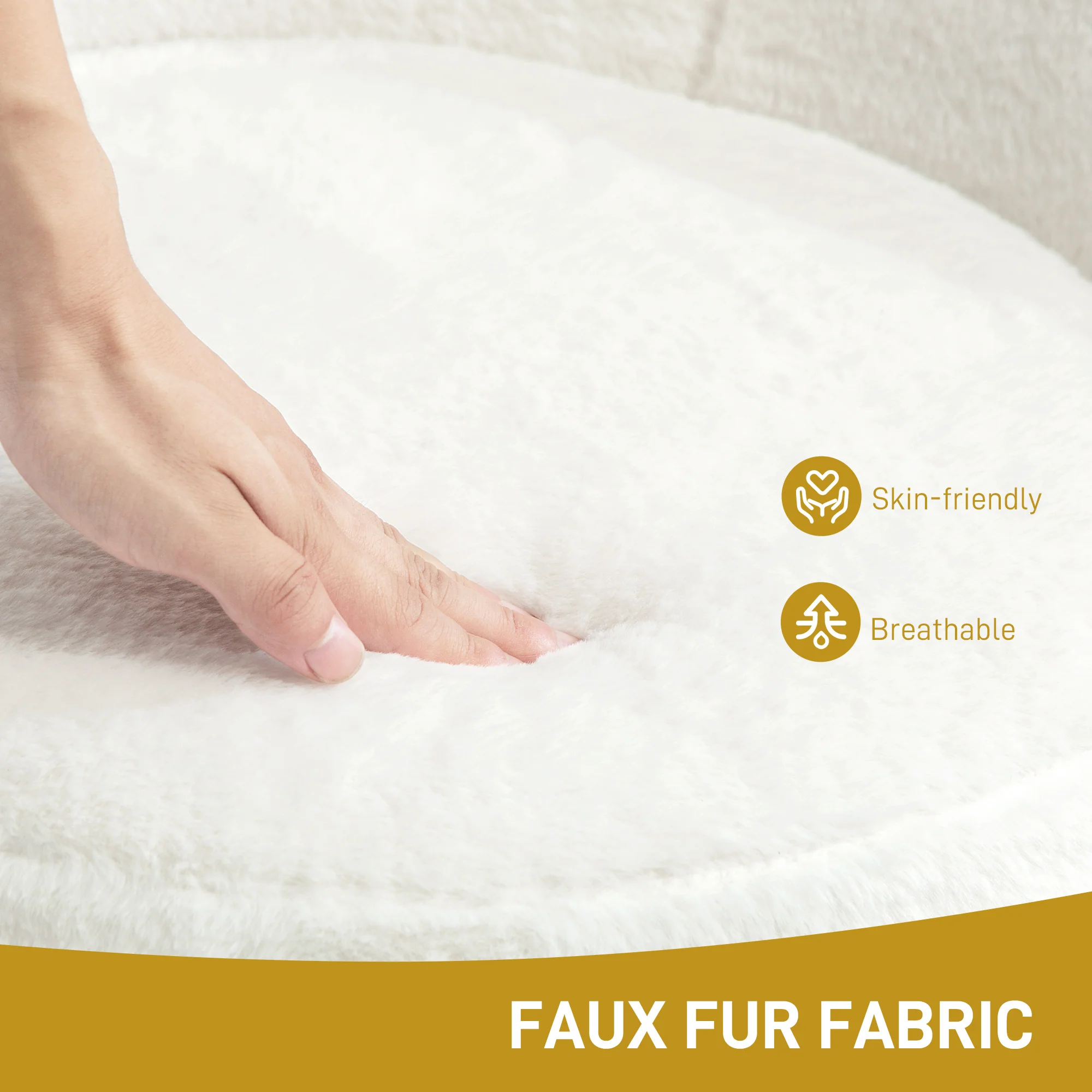 HOMCOM Faux Fur Comfy Chair with Golden Metal Legs, Non-Slip Footpad, White - Image 3