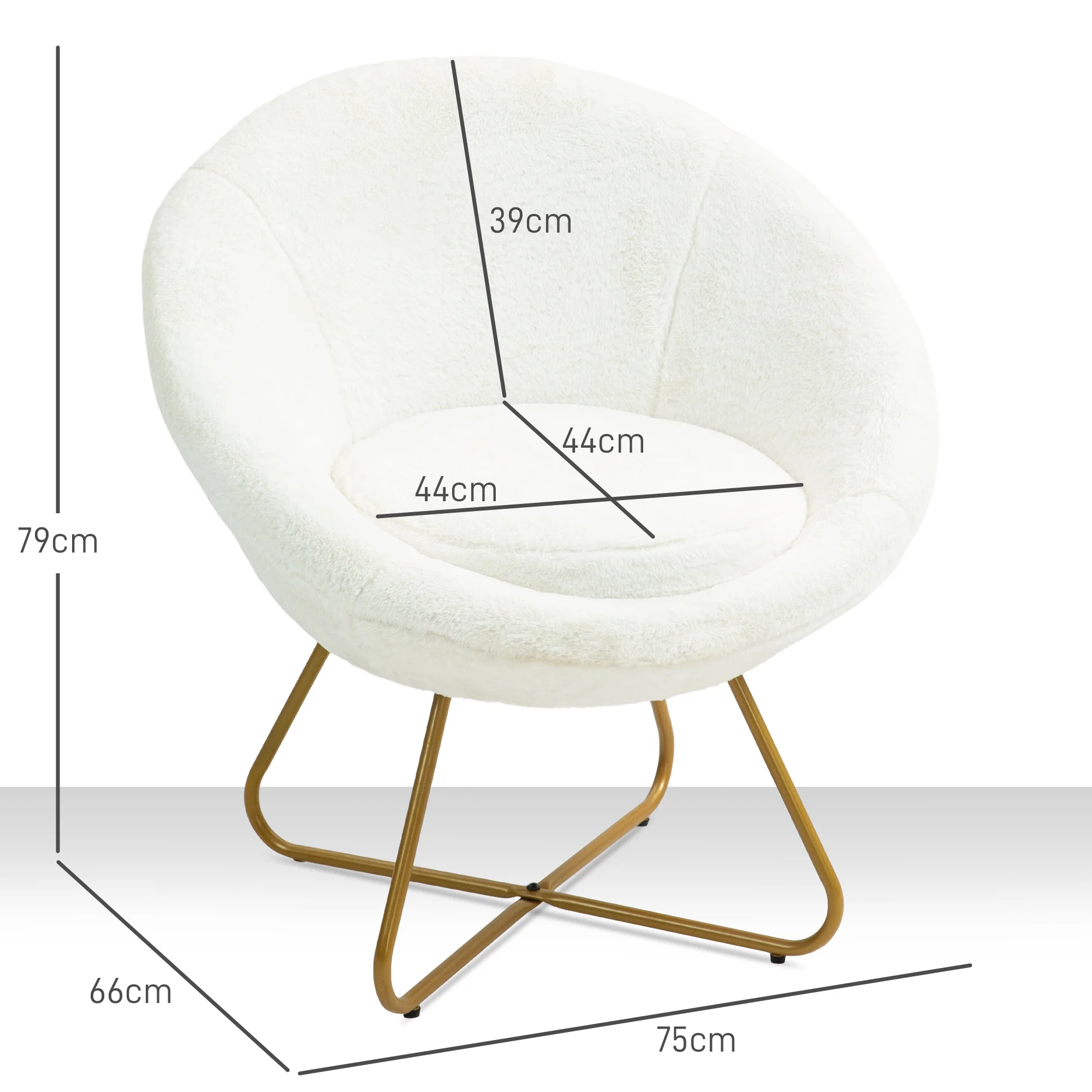 HOMCOM Faux Fur Comfy Chair with Golden Metal Legs, Non-Slip Footpad, White - Image 5