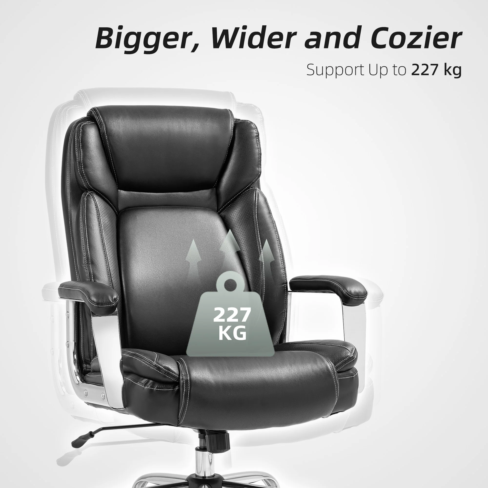 HOMCOM Faux Leather Desk Chair With Adjustable Height, 227kg 500LBS, Black - Image 3