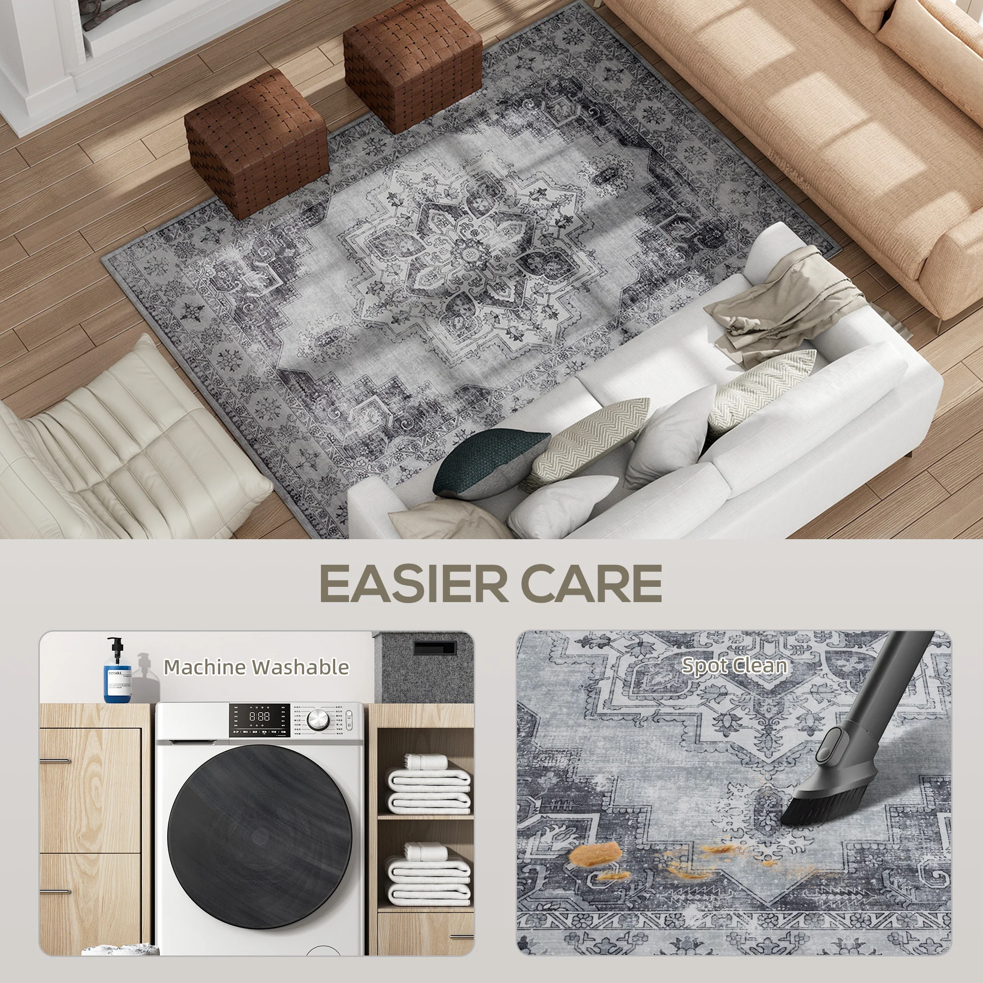 HOMCOM Flannel Non-Slip Washable Rug for Living Room, - Image 14