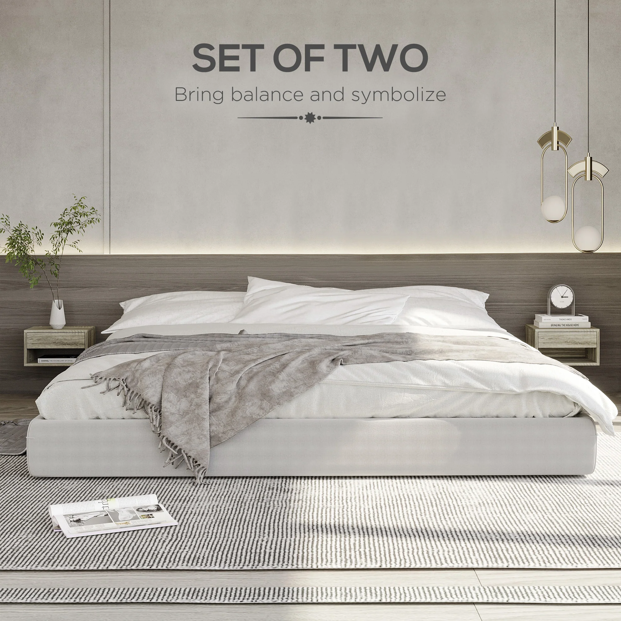 HOMCOM Floating Bedside Table Set Of 2 Wall Mounted Nightstand Brown - Image 3