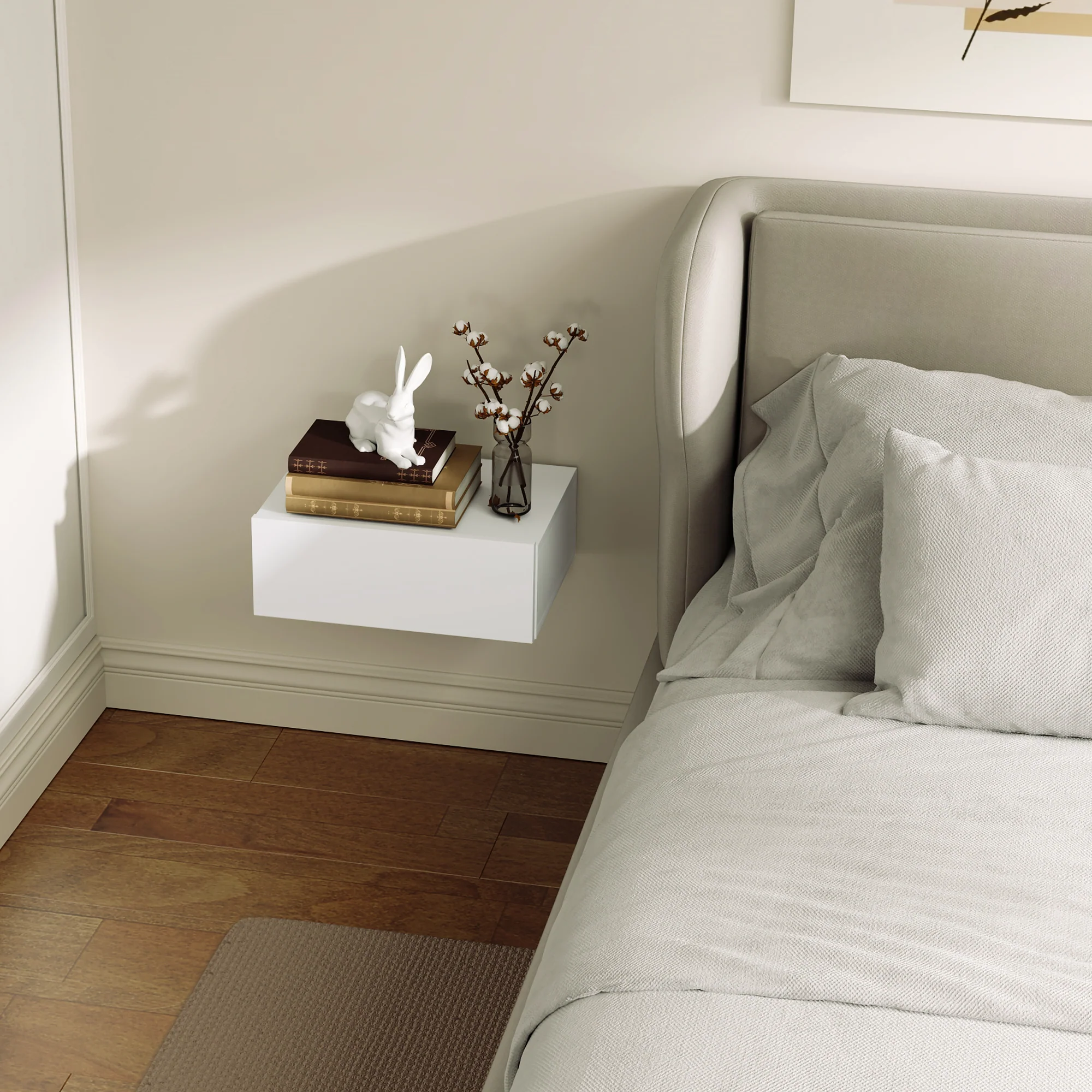 HOMCOM Floating Bedside Table, Wall-Mounted Side Table for Bedroom, White - Image 9