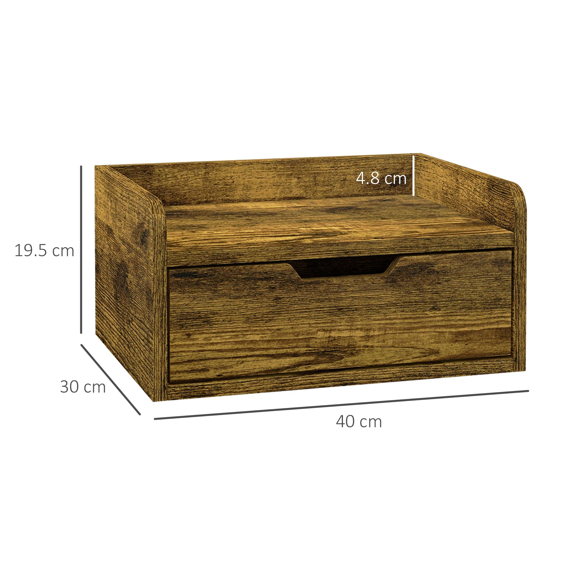 HOMCOM Floating Nightstand Set Of 2, Nightstand With Drawer, Rustic Brown - Image 5
