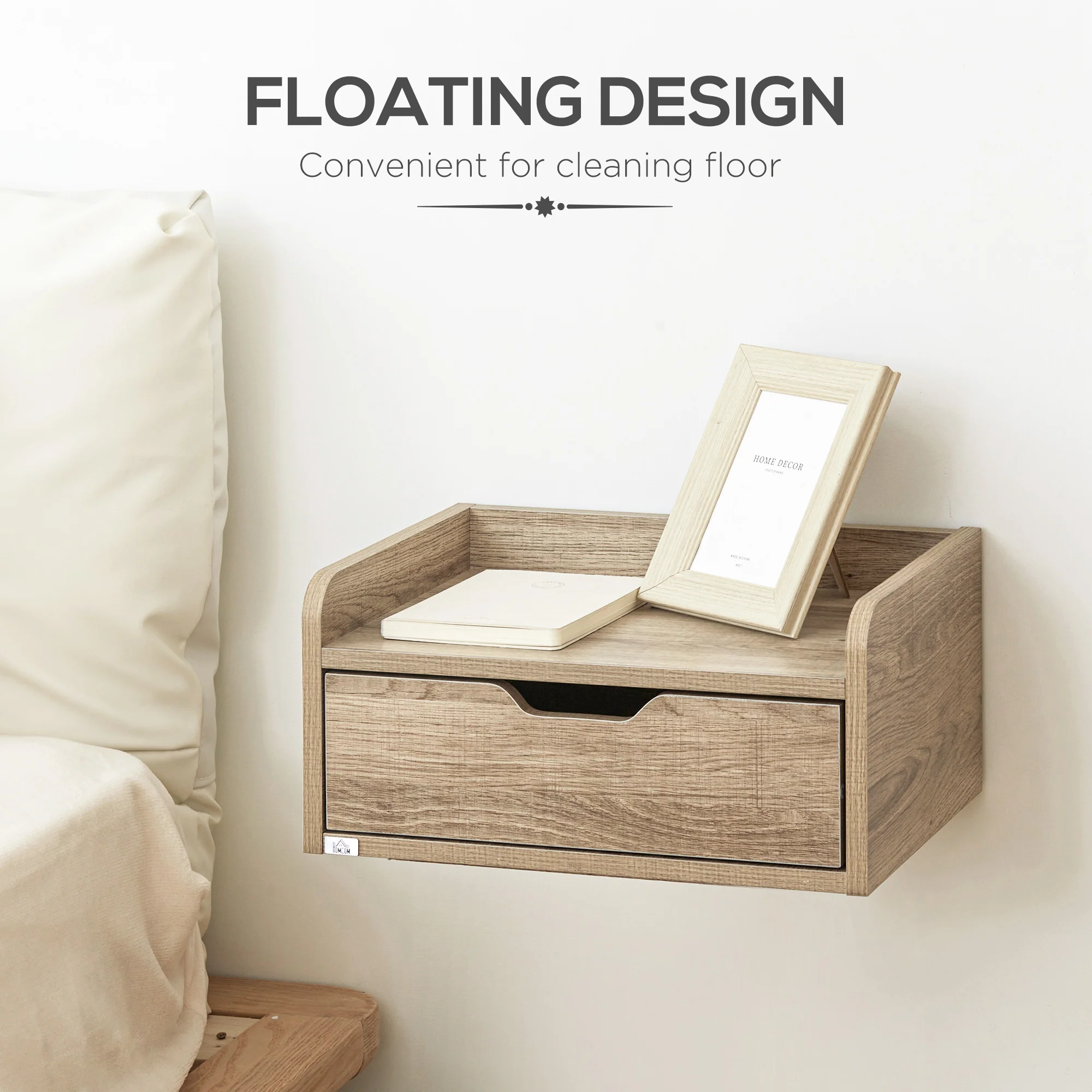 HOMCOM Floating Nightstand Set of 2, Wall Mounted Bedside Table with Drawer - Image 4
