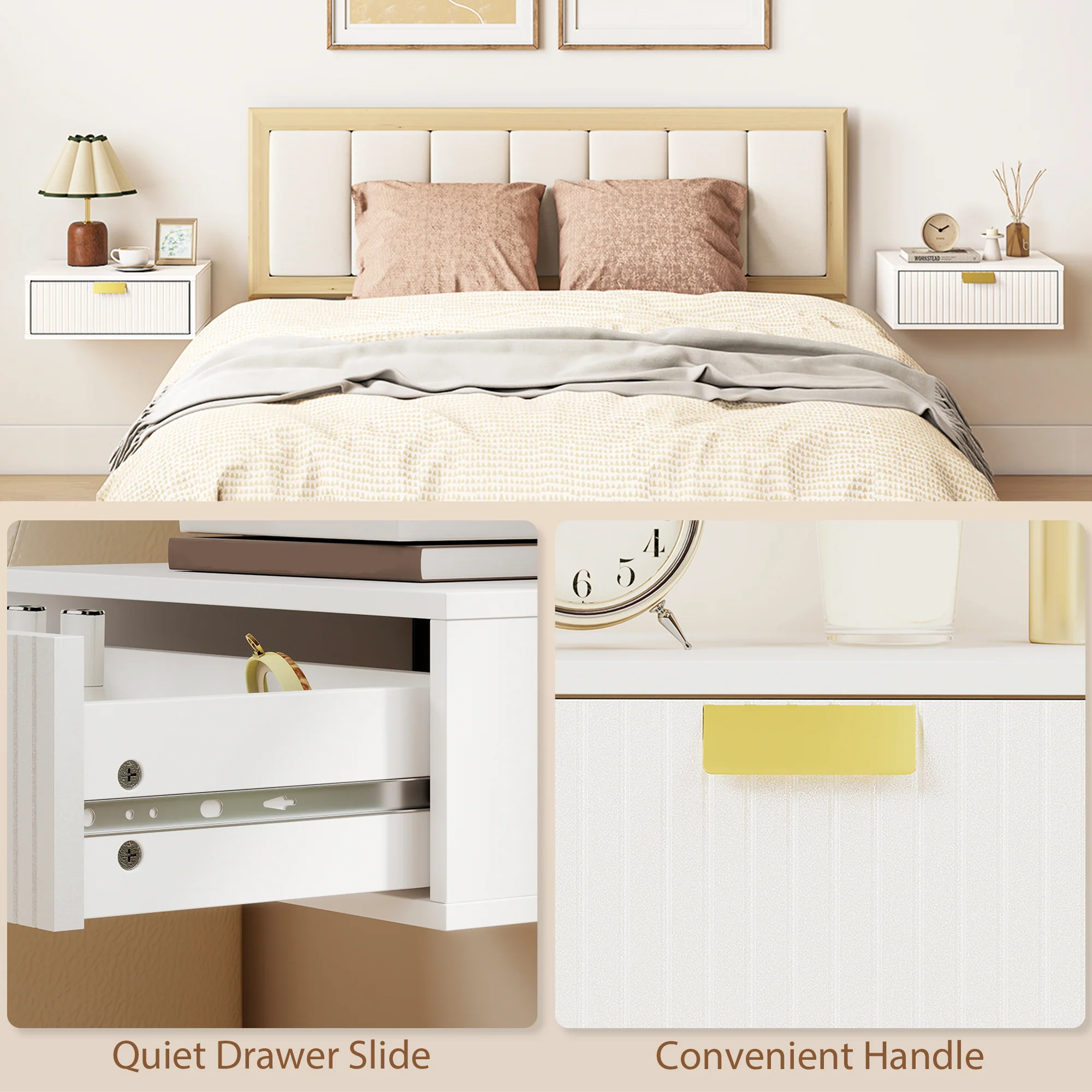 HOMCOM Floating Nightstands Set Of 2 Bedside Tables W/ Wave Drawer White - Image 8