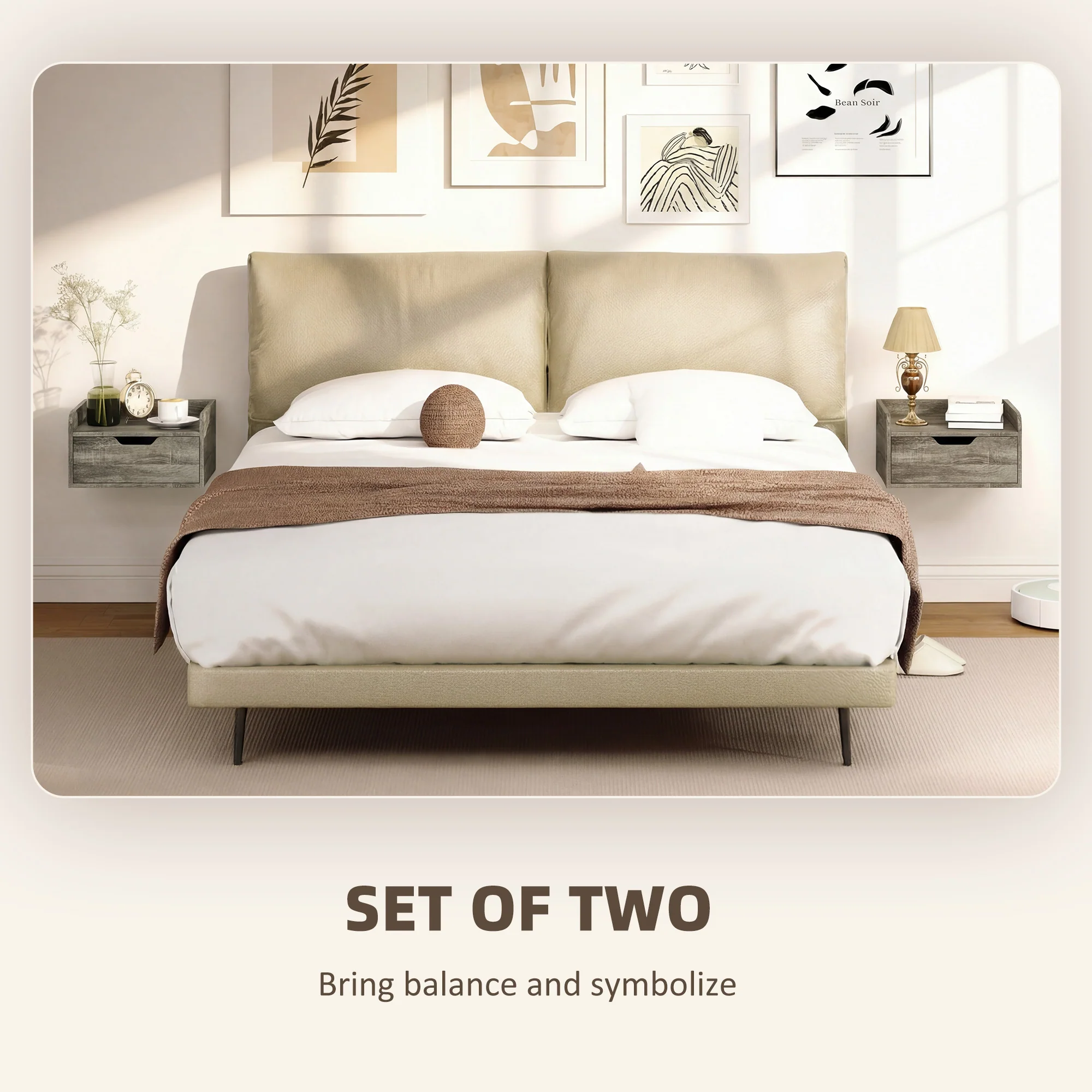 HOMCOM Floating Nightstands Set of 2, Nightstand with Drawer, Grey - Image 4