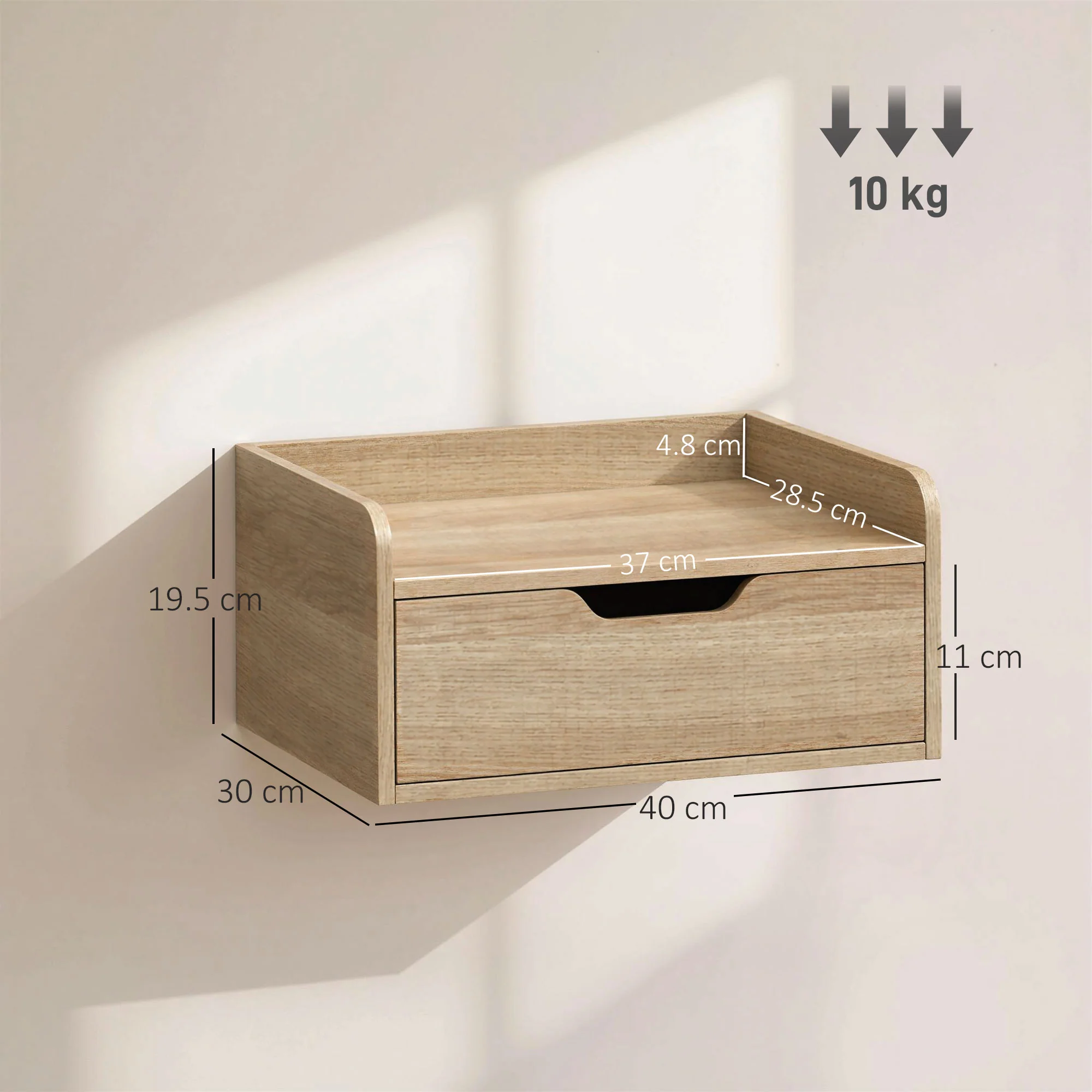 HOMCOM Floating Nightstands Set of 2, Nightstand with Drawer, Natural Wood - Image 5