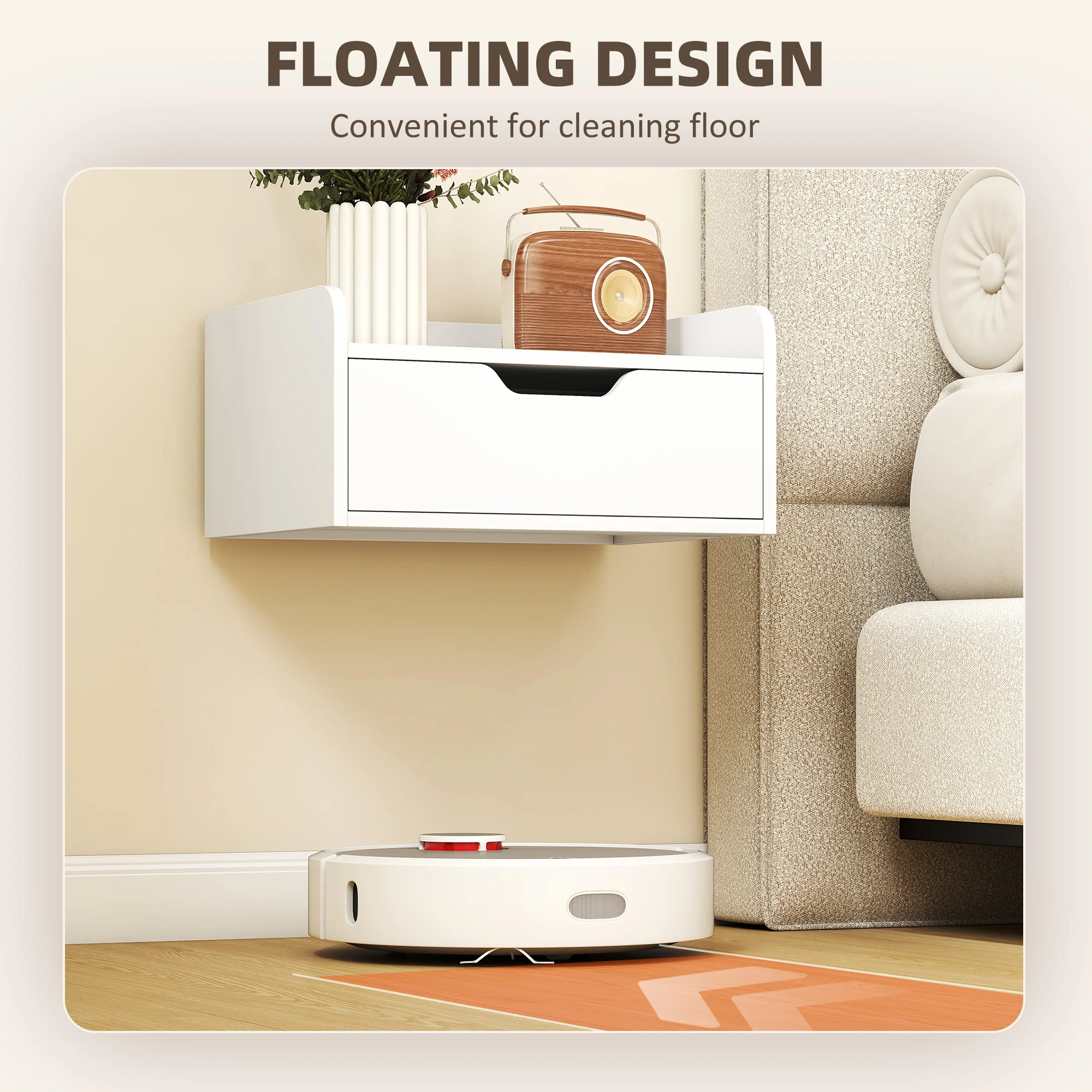 HOMCOM Floating Nightstands Set of 2, Nightstand with Drawer, White - Image 4