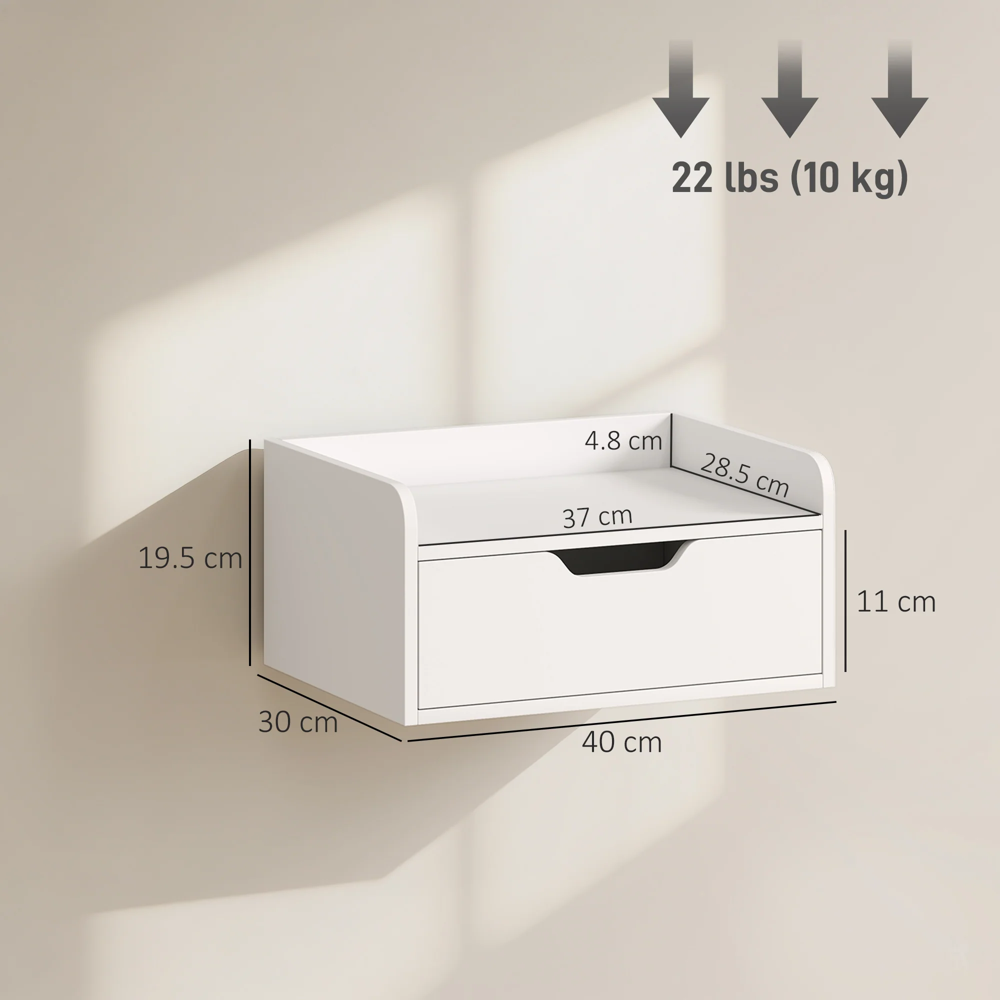 HOMCOM Floating Nightstands Set of 2, Nightstand with Drawer, White - Image 5