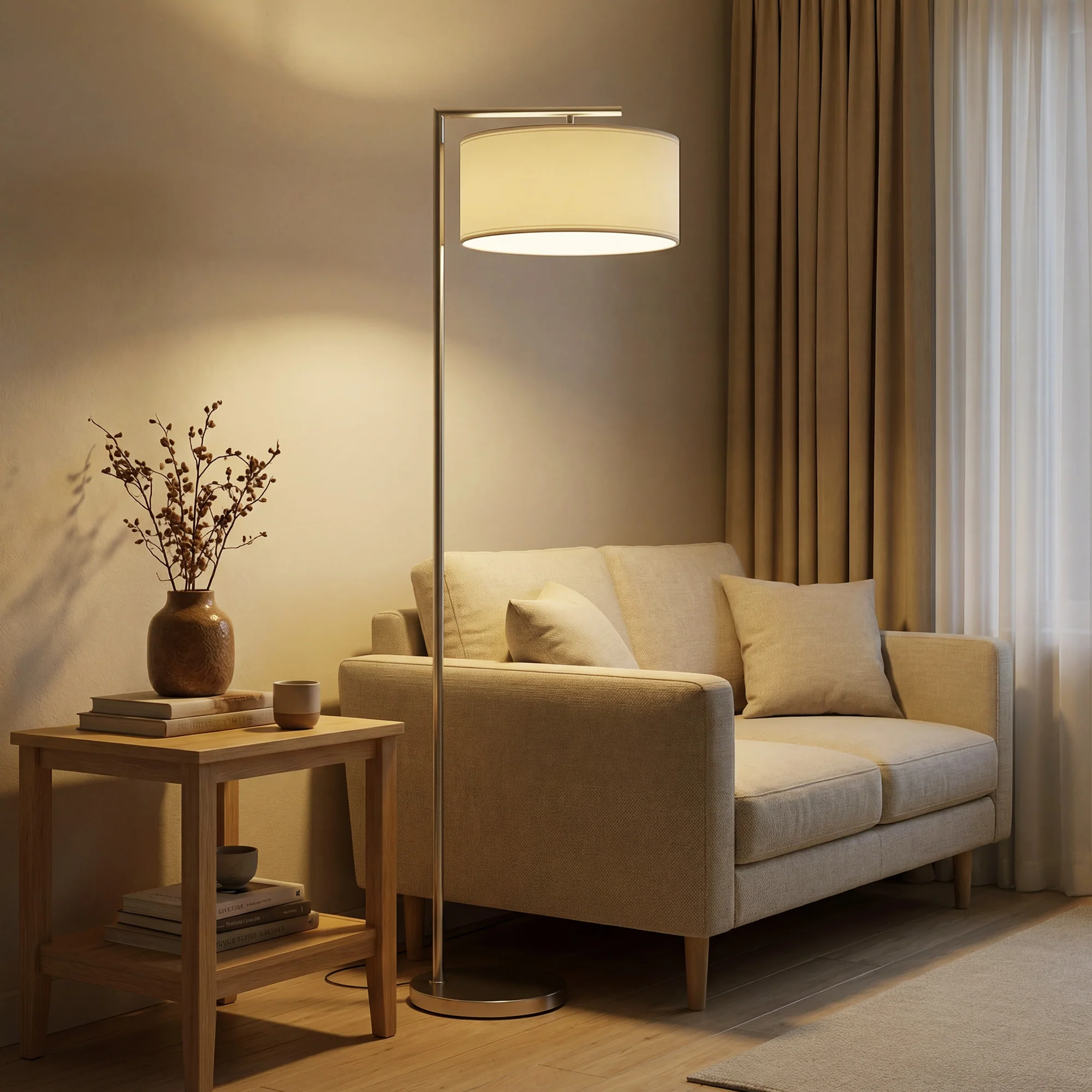 HOMCOM Floor Lamp, Modern Standing Lamp With Linen Lampshade, Silver Tone - Image 8